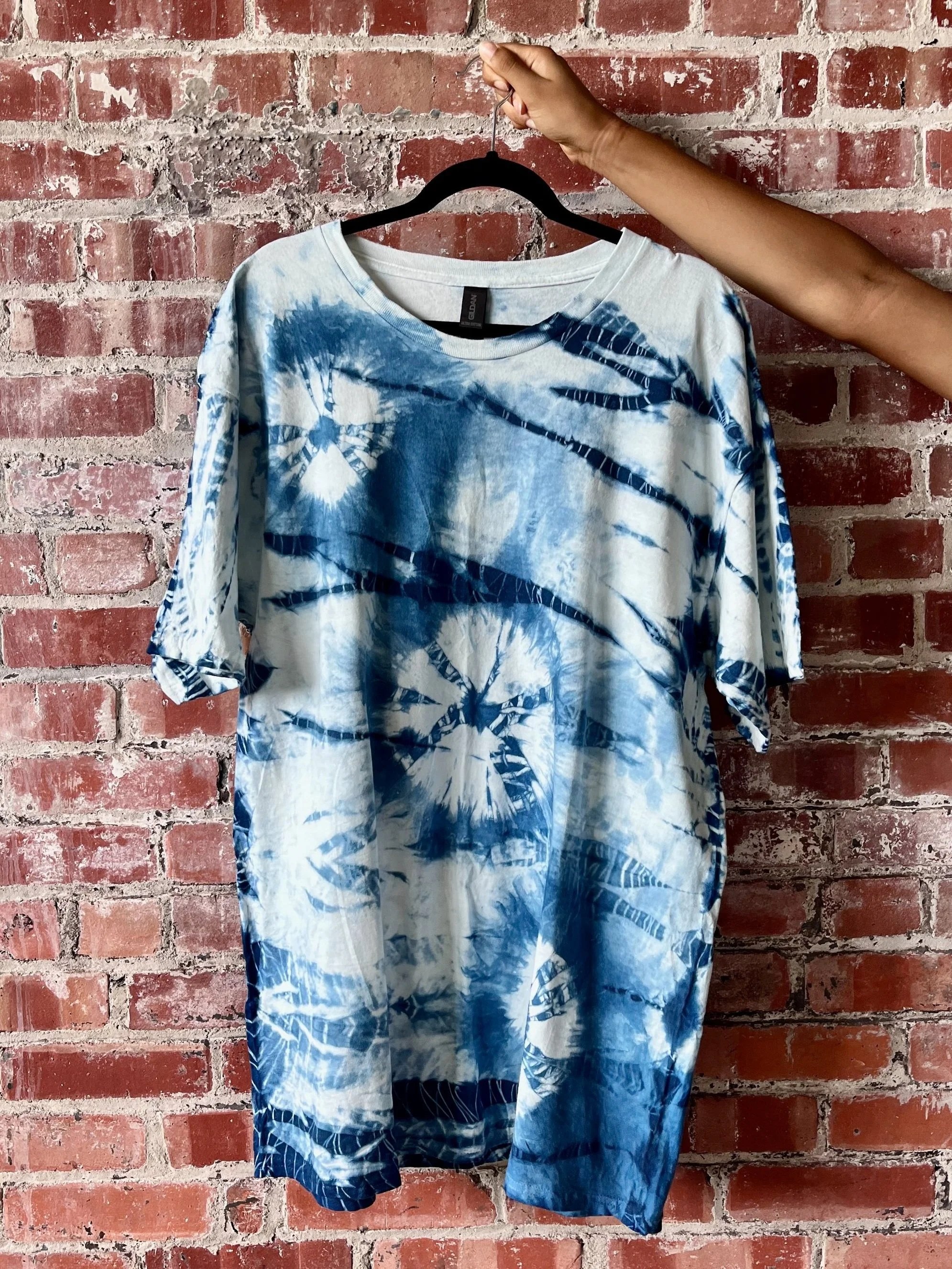 Indigo Resist-Dyed T-Shirt (XL) - Each shirt design unique!