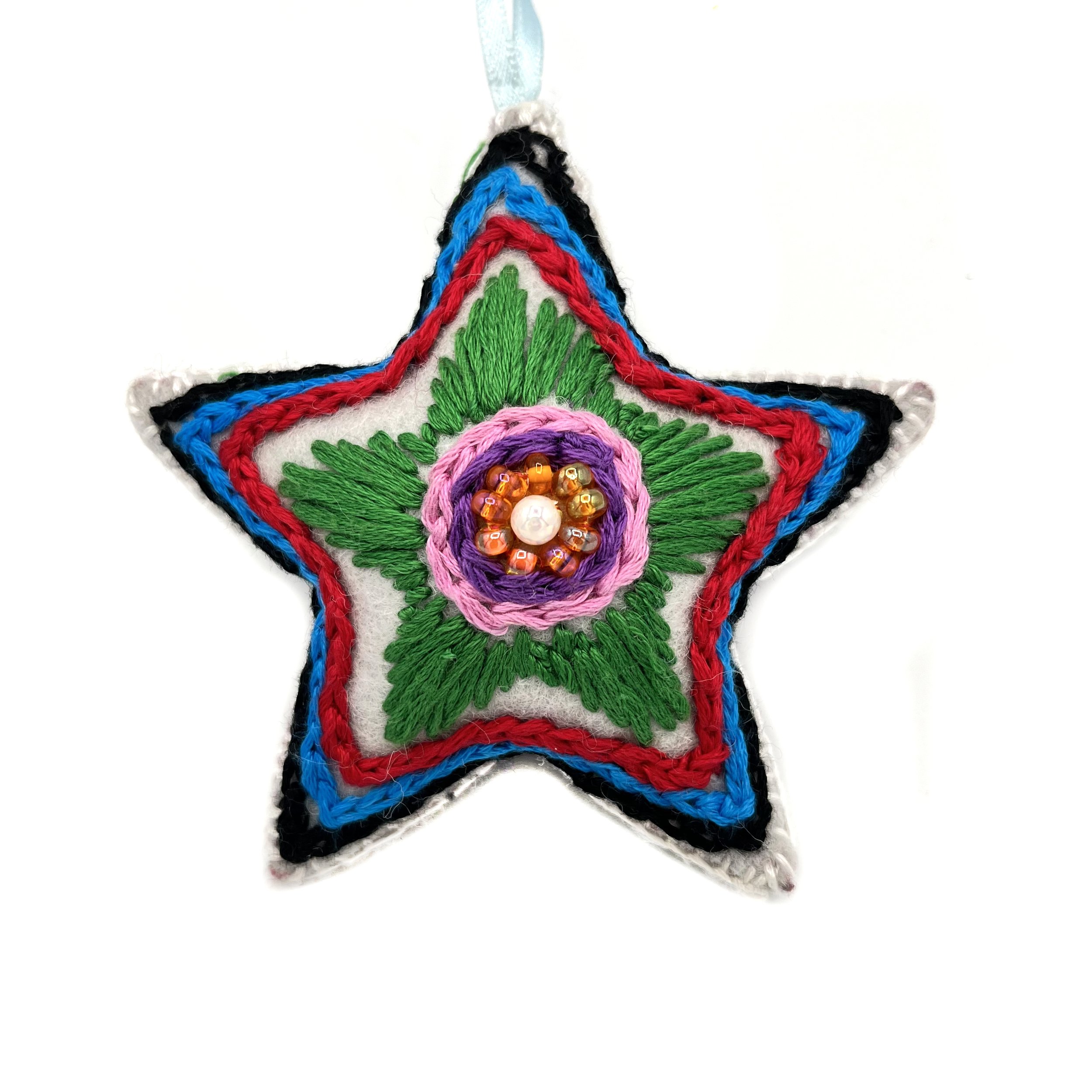 Medium Hand-Embroidered Star Ornament by Buddhi Rai