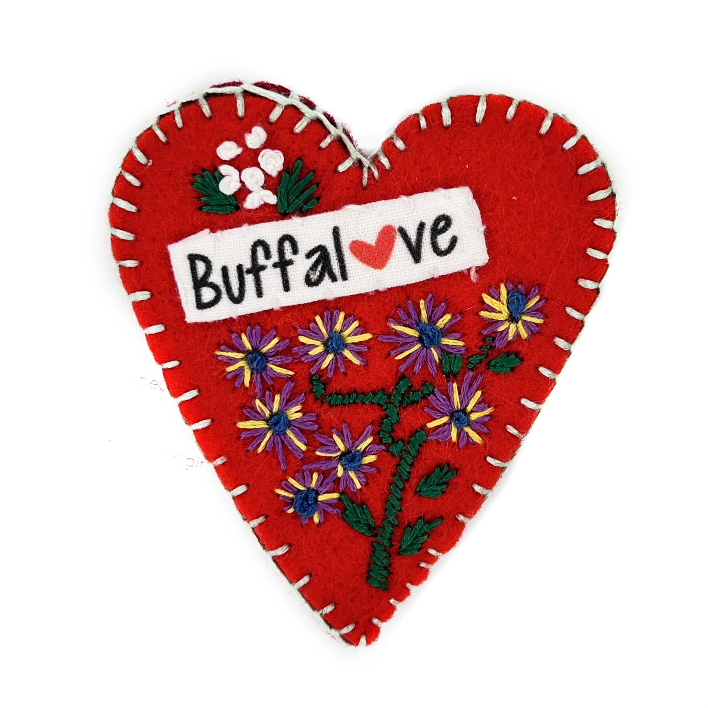 Hand-Embroidered Buffalove Heart Pin by Dau Naw