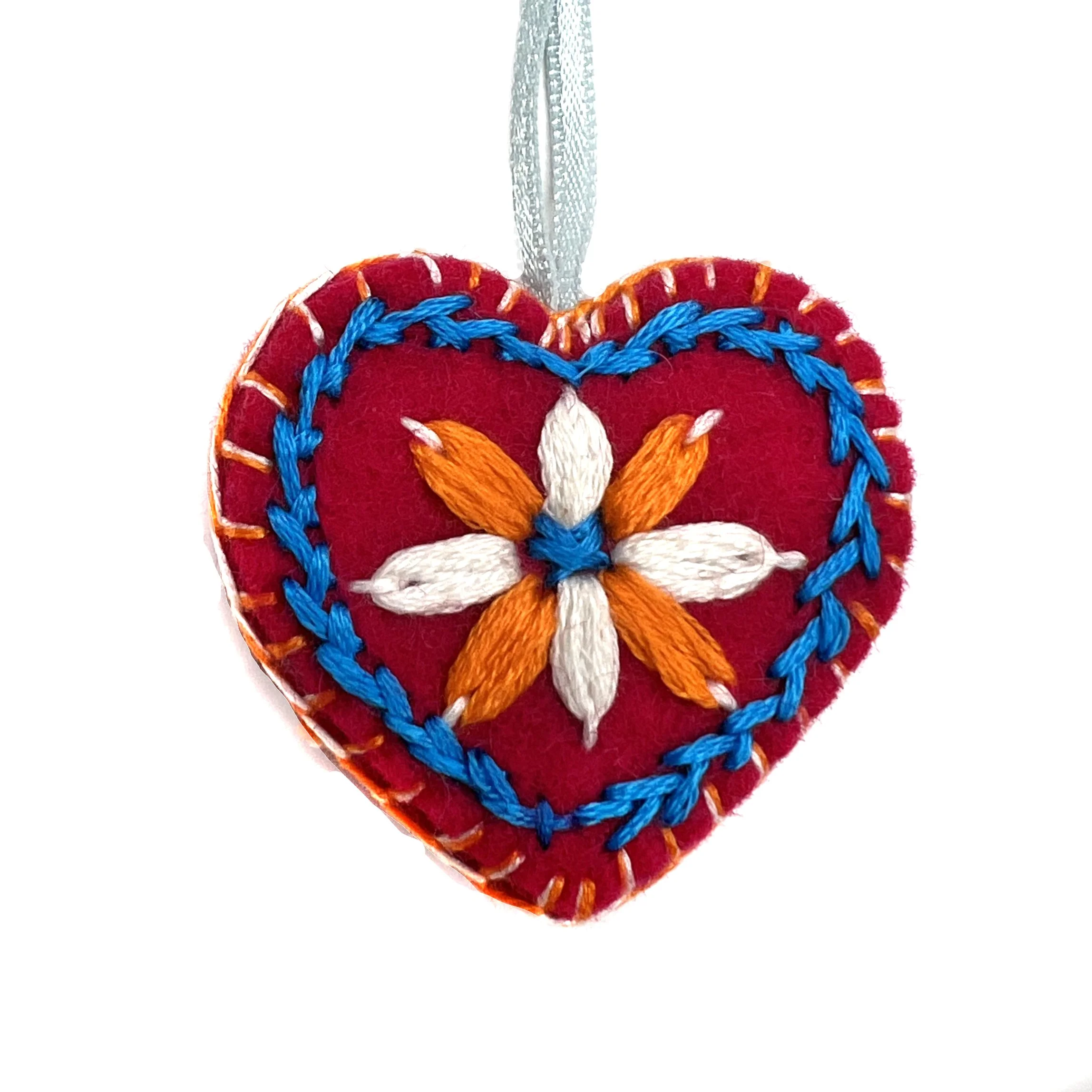 Hand-Embroidered Mini Heart Ornament by Sheringul