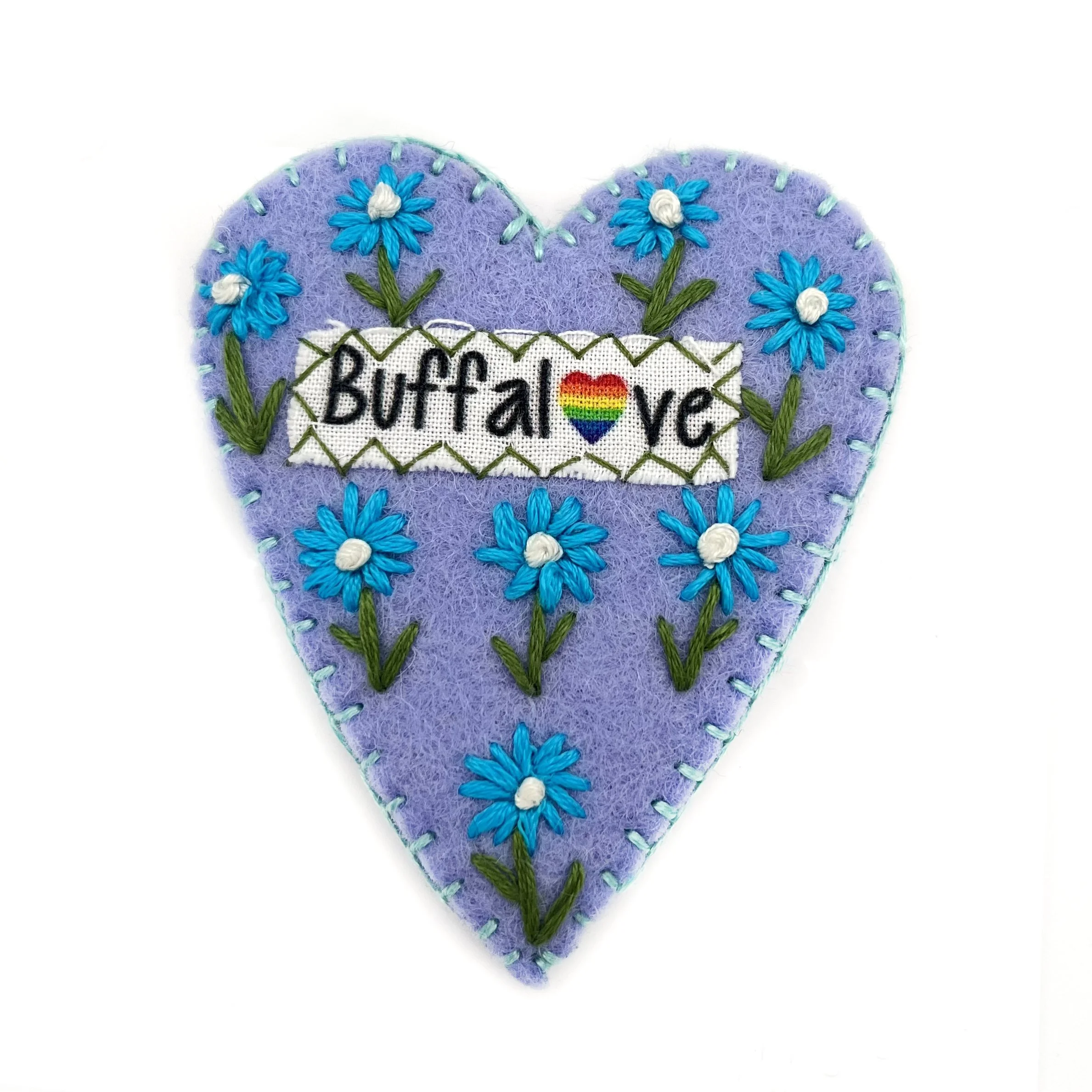 Hand-Embroidered Buffalove "Pride" Heart Pin by Sushila