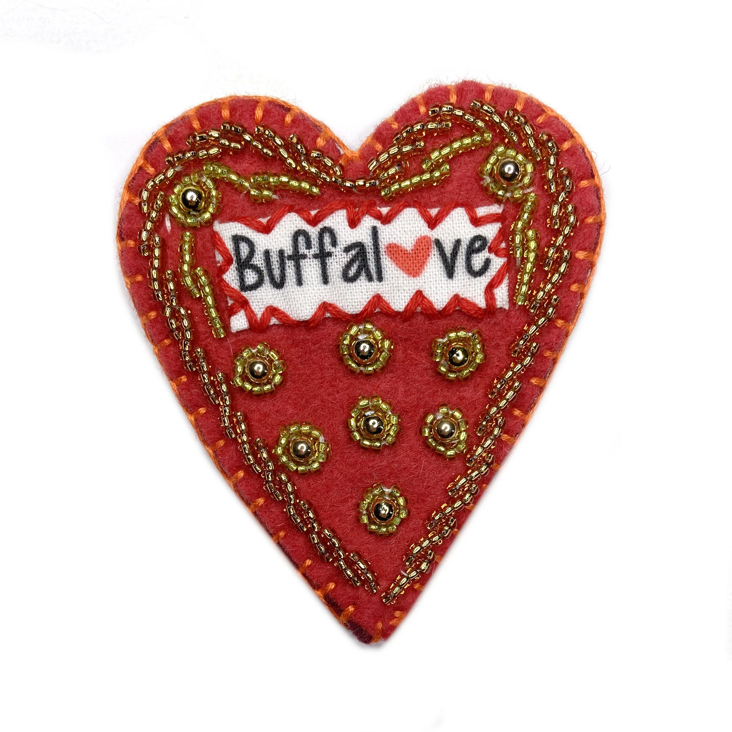 Hand-Embroidered Buffalove Heart Pin by Bina Biswa