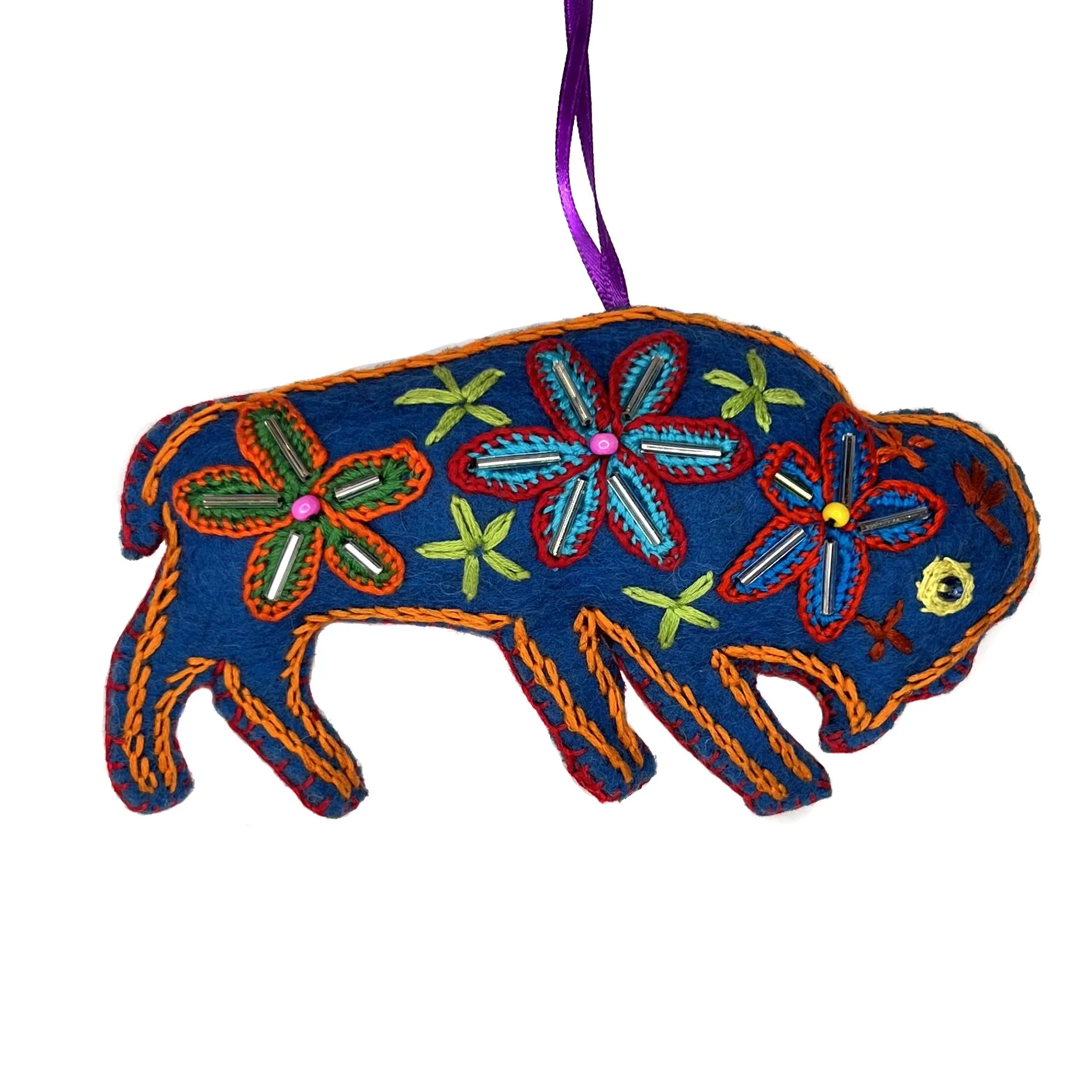 Large Hand-Embroidered Buffalo Ornament by Tek Rai