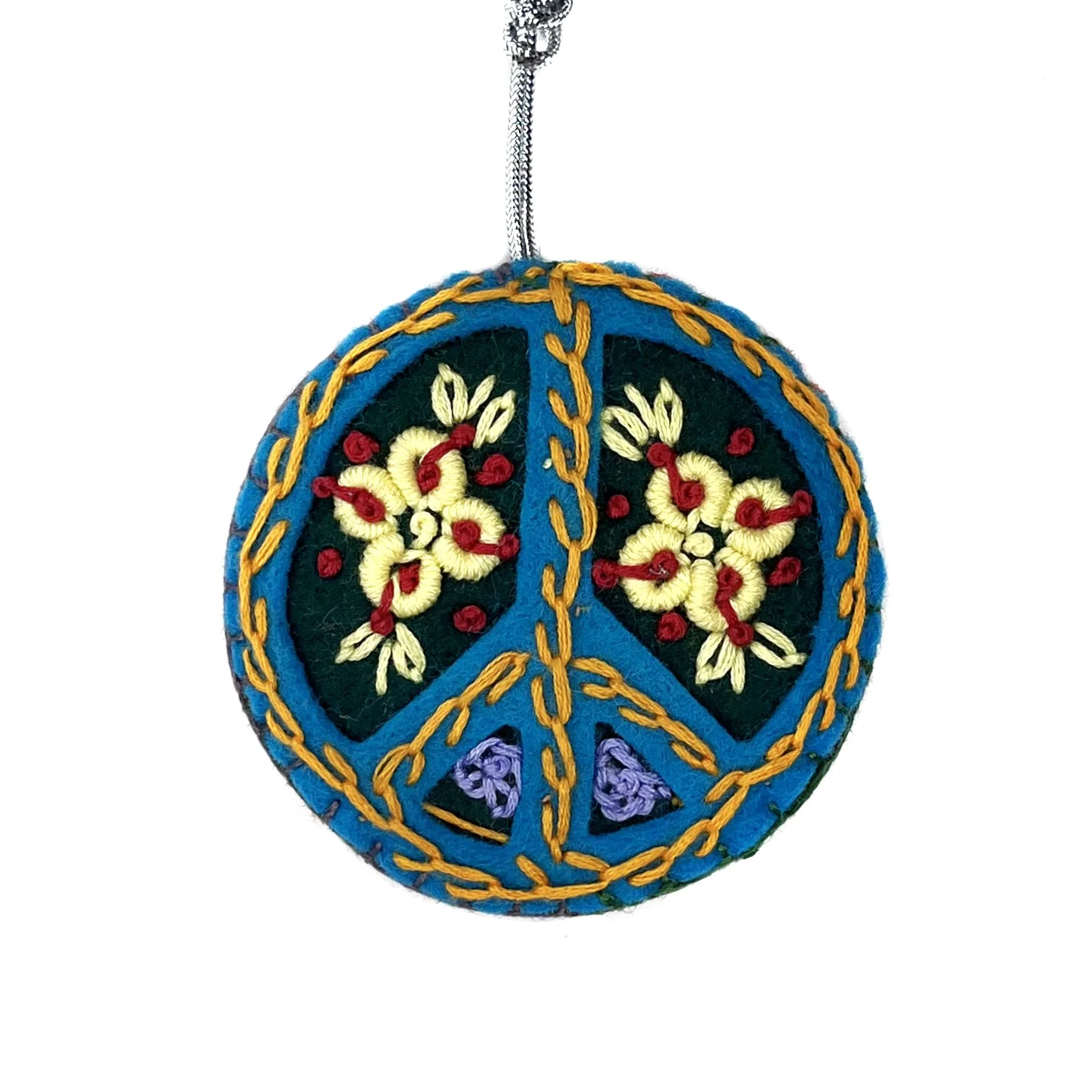 Hand-Embroidered Peace Sign Ornament by Paw Eh Bu