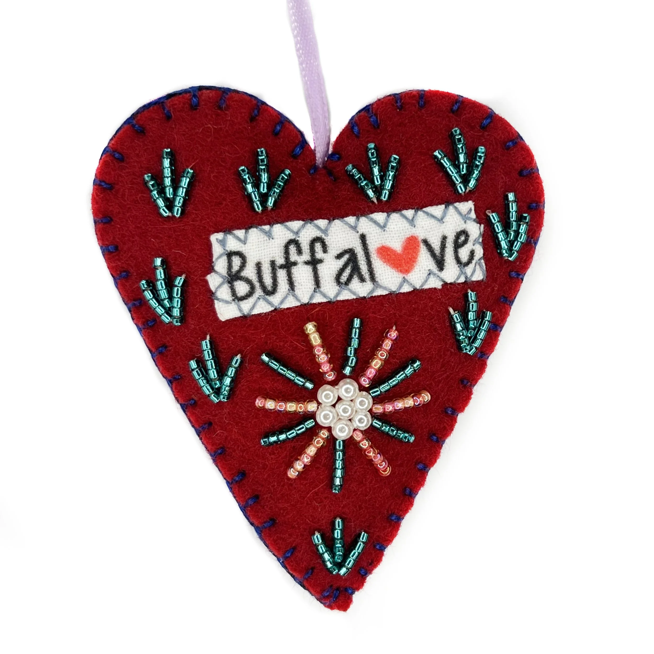 Buffalove Hand-Embroidered Heart Ornament—by Yamuna
