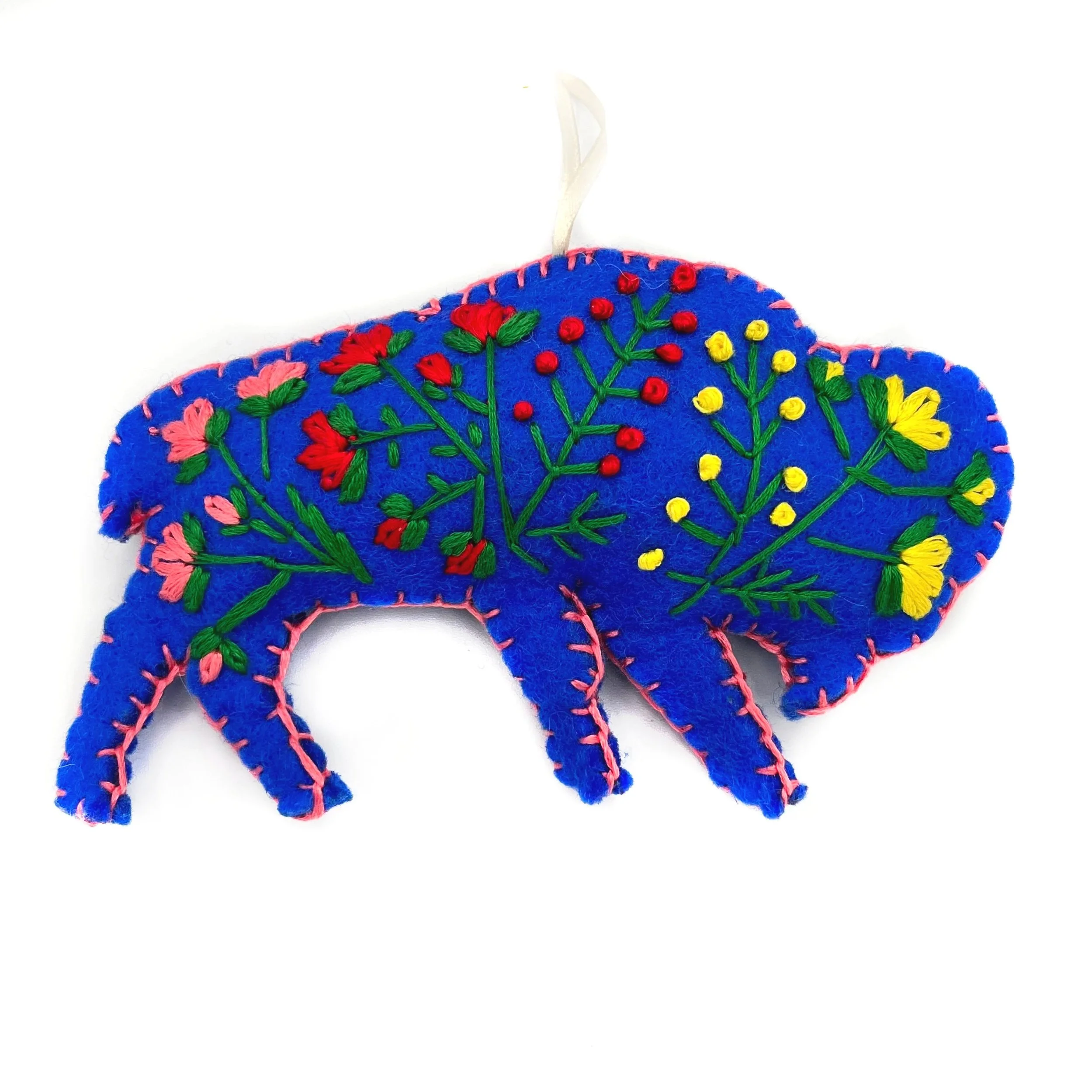 Large Hand-Embroidered Buffalo Ornament by Mursal
