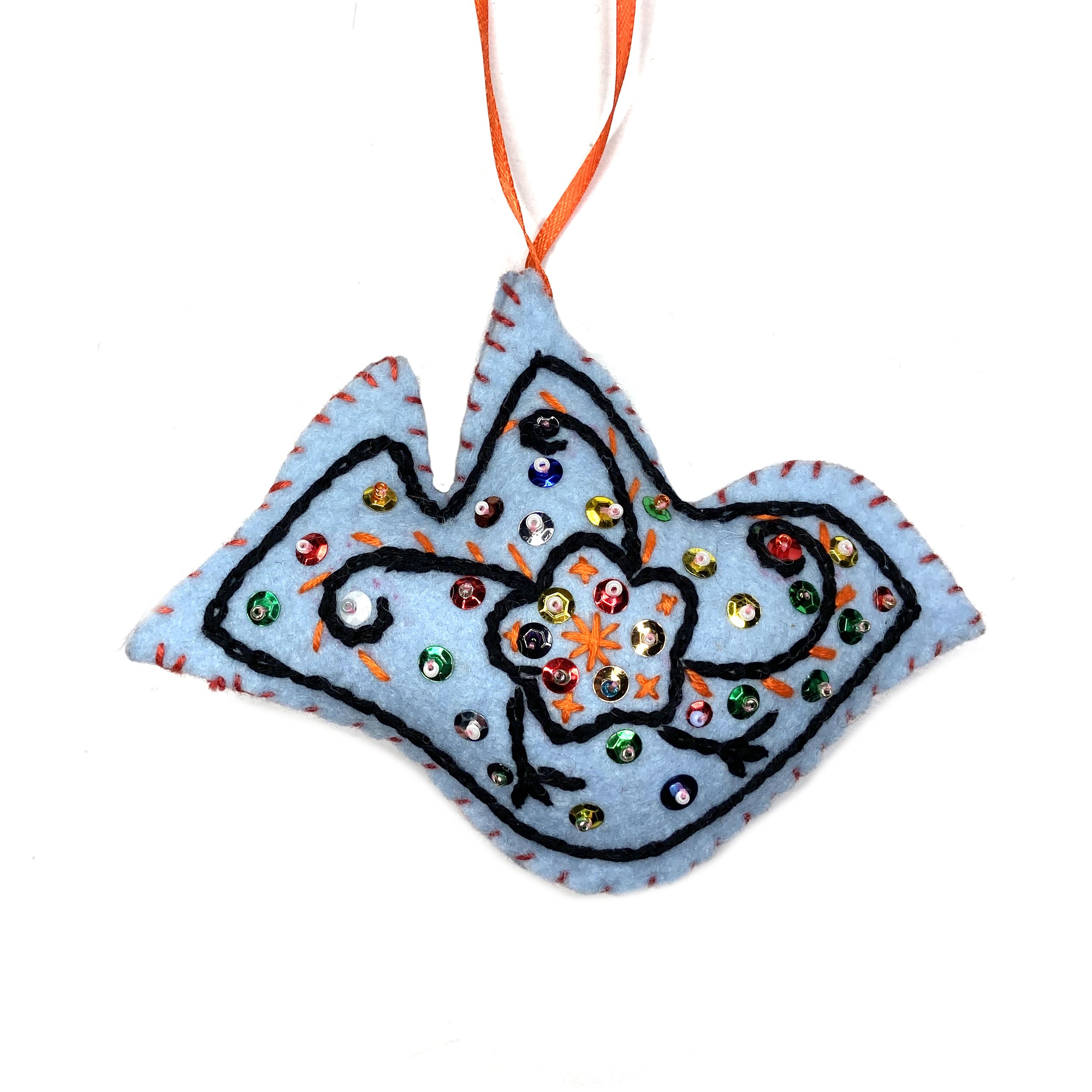 Hand-Embroidered Bird Ornament by Shirina