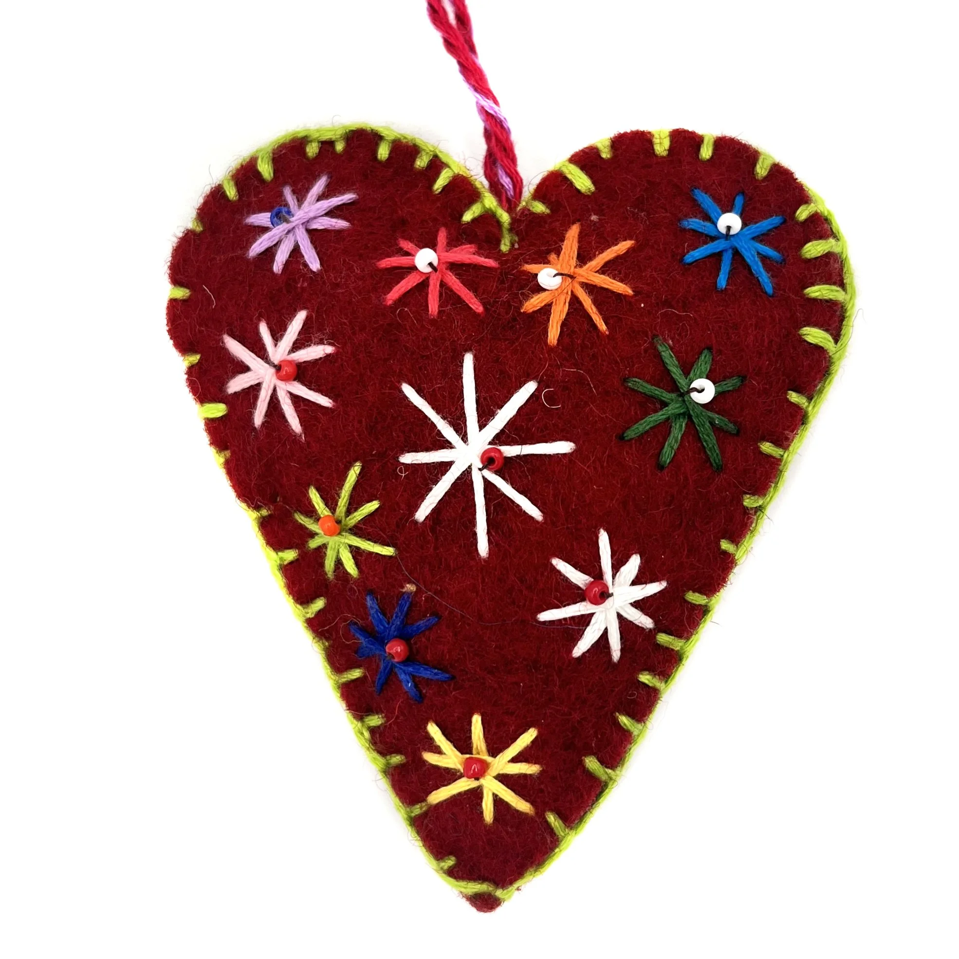 Buffalove Hand-Embroidered Heart Ornament—by Mursal