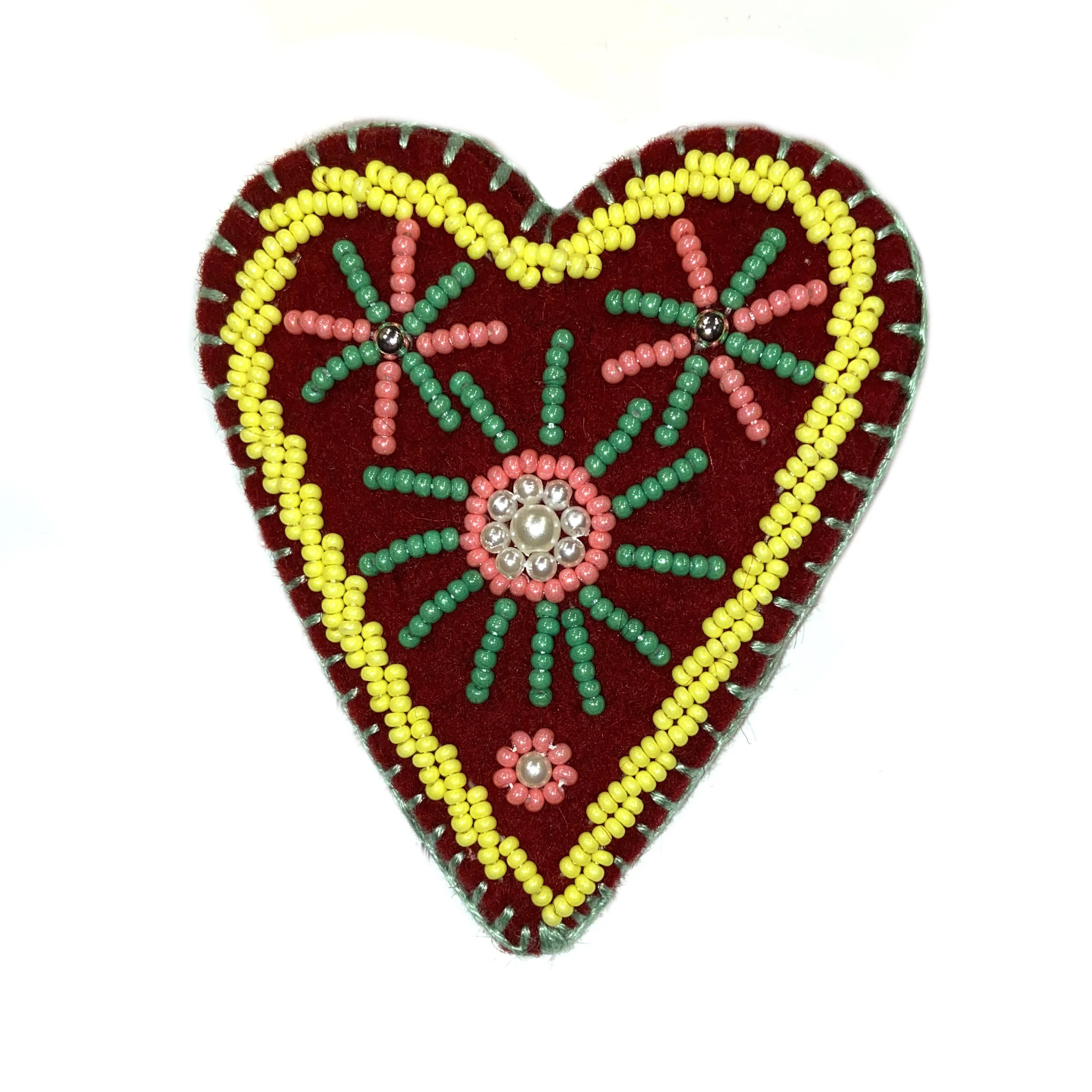 Hand-Embroidered Heart Pin by Buddhi Rai
