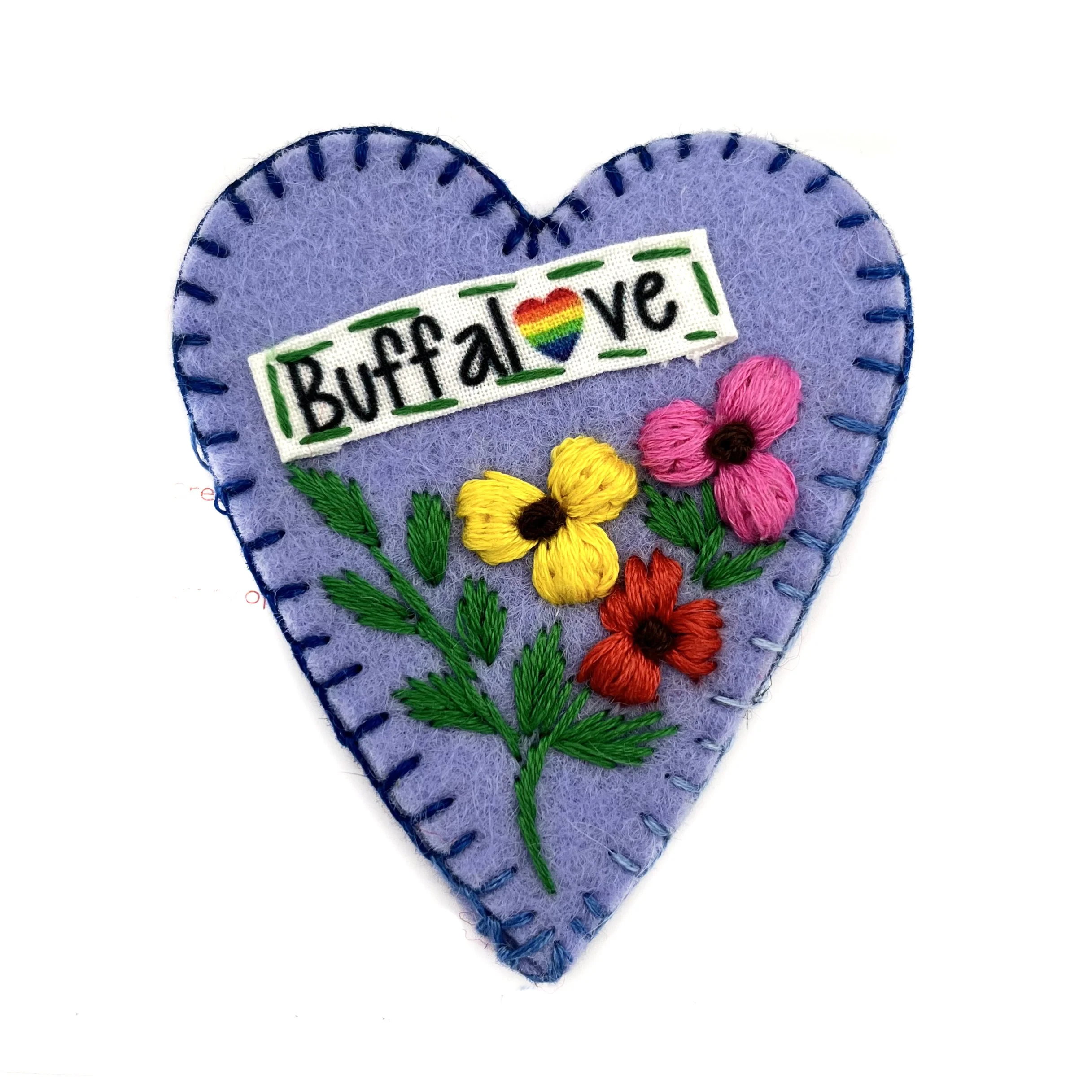 Hand-Embroidered Buffalove "Pride" Heart Pin by Bawk Mai