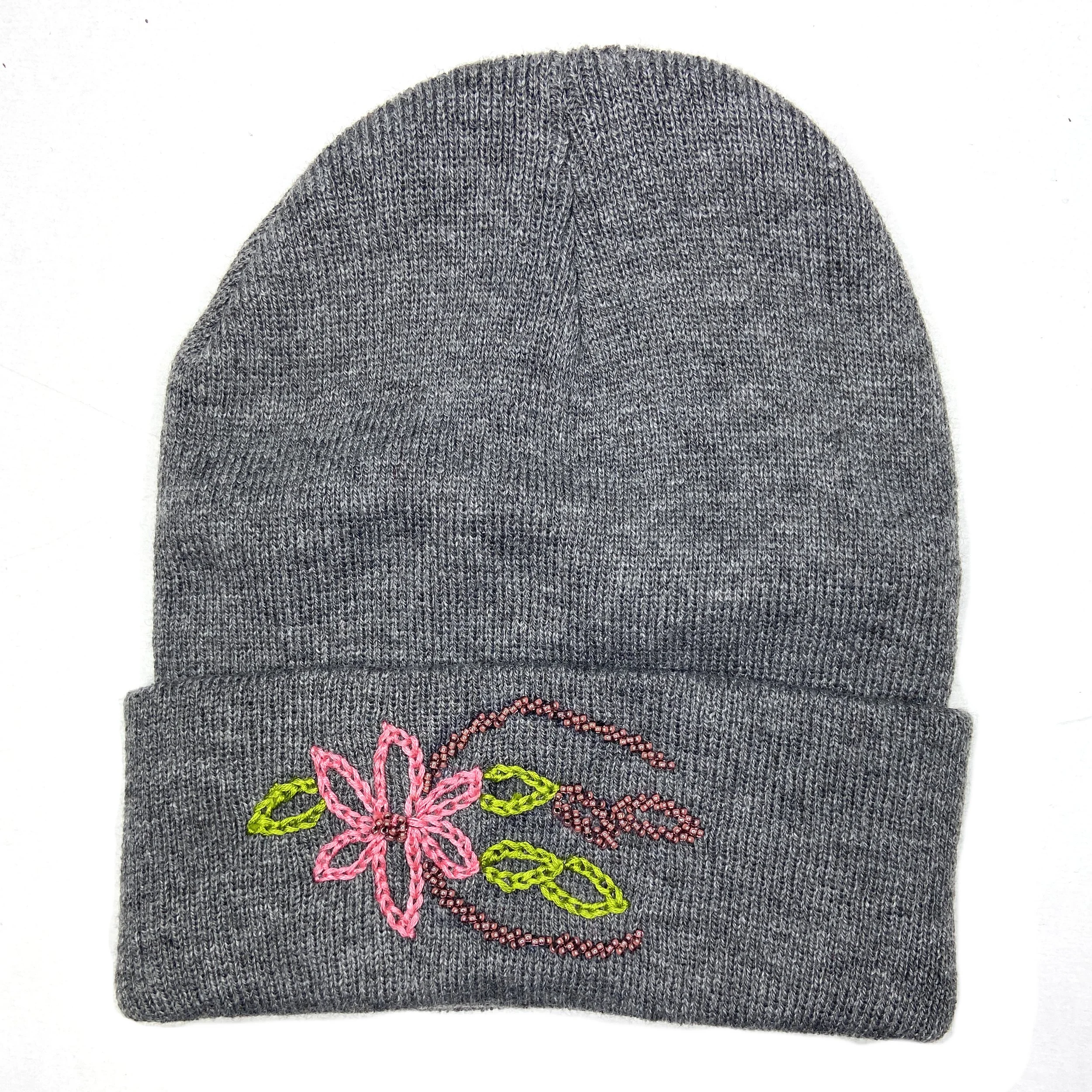 Knit Cap with Hand-Embroidery (Adult, One Size)—by Sahar