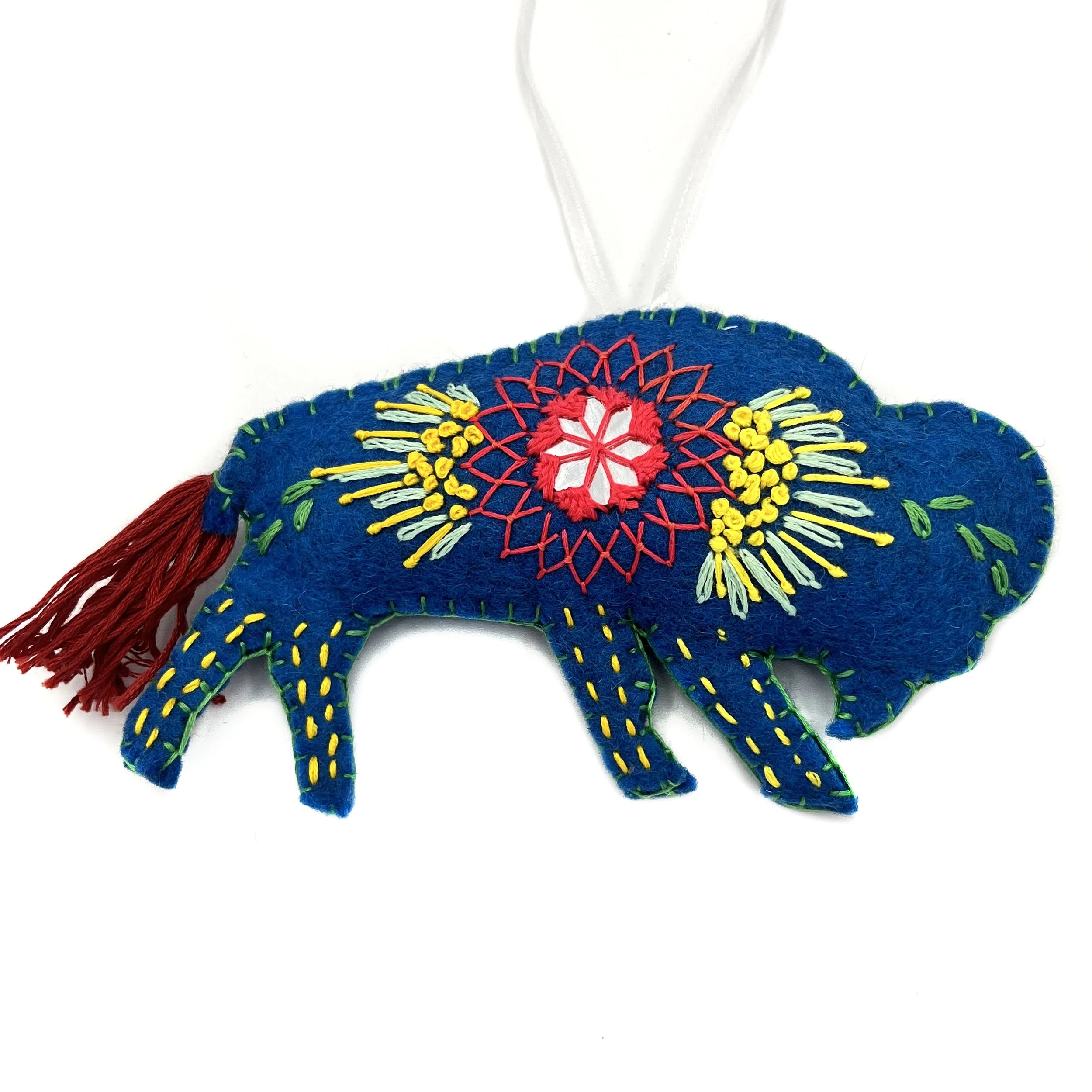 Large Hand-Embroidered Buffalo Ornament by Freshta