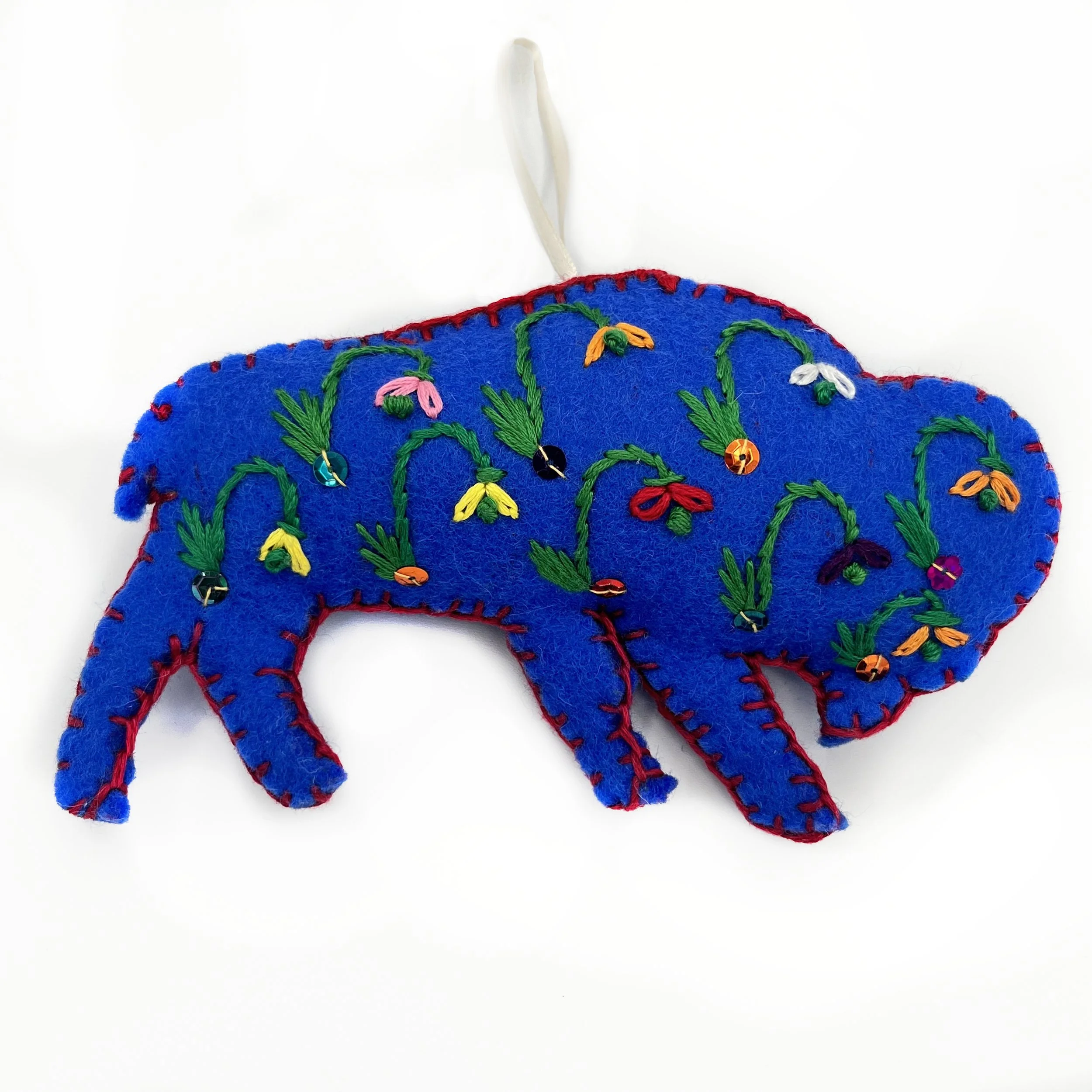Large Hand-Embroidered Buffalo Ornament by Mursal
