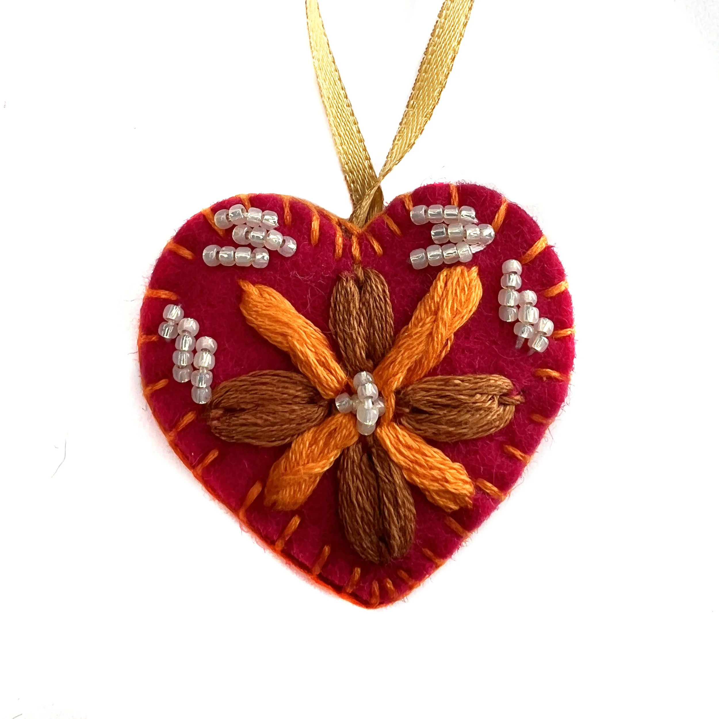 Hand-Embroidered Mini Heart Ornament by Sheringul