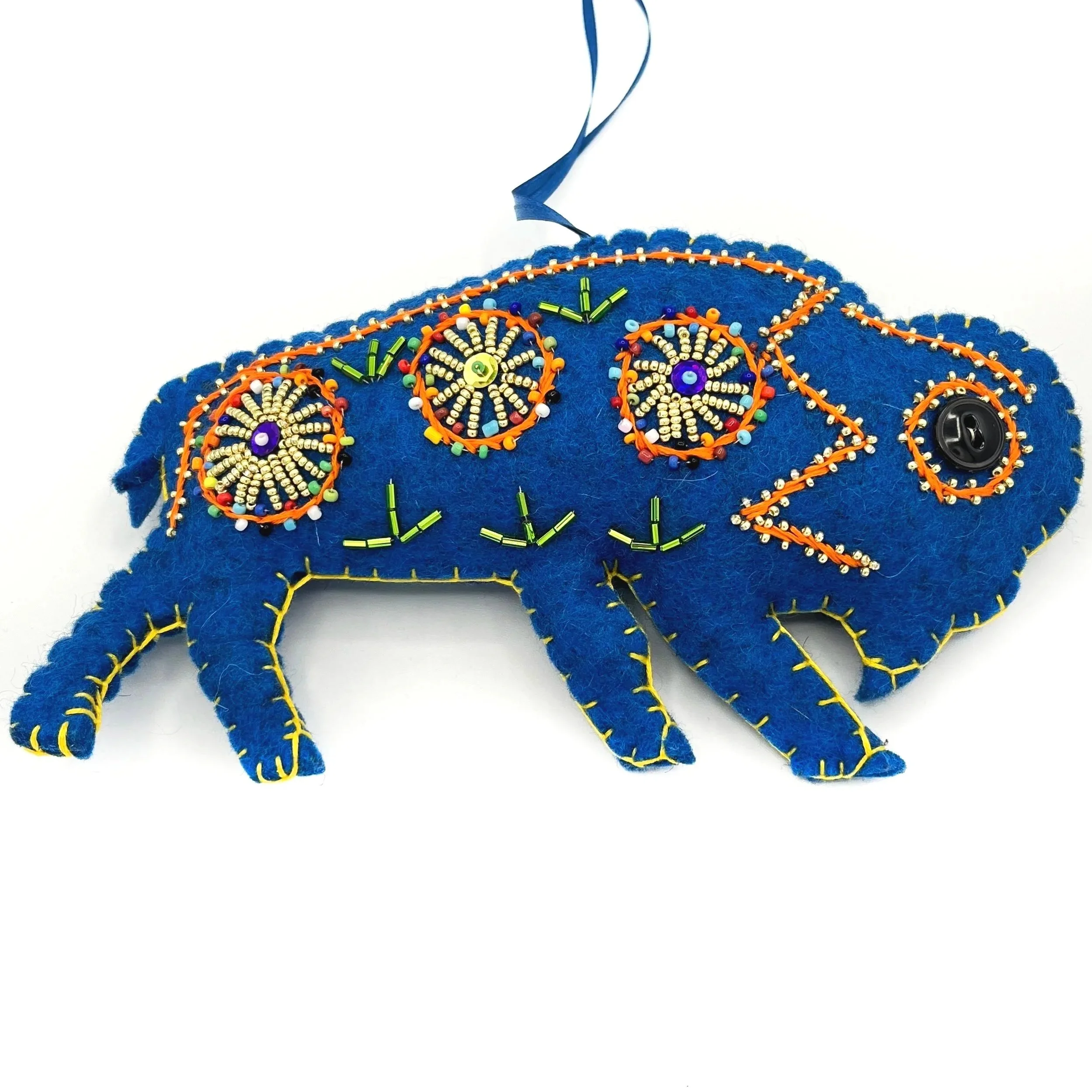 X-Large Hand-Embroidered Buffalo Ornament by Khalida