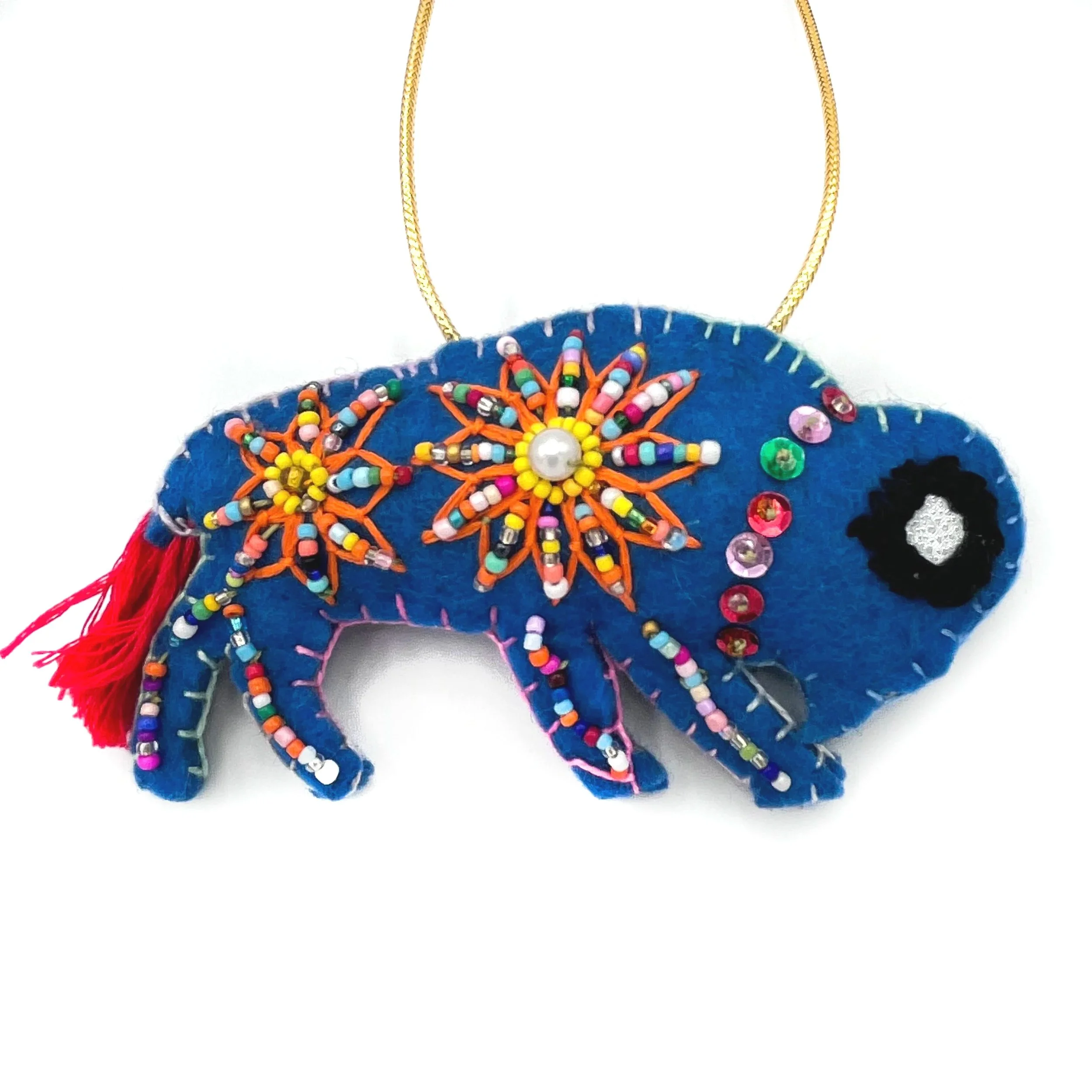 Small Hand-Embroidered Buffalo Ornament by Freshta
