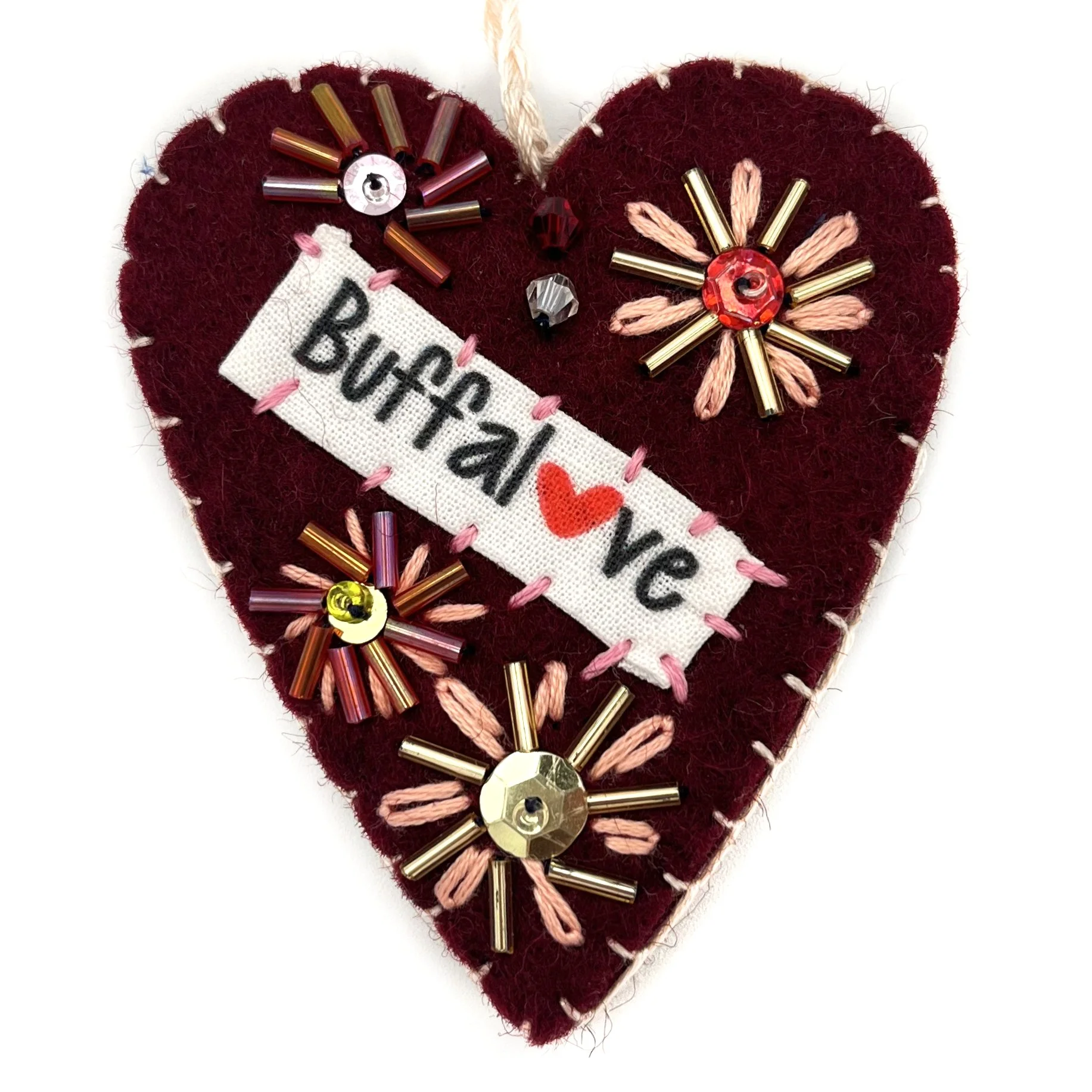 Buffalove Hand-Embroidered Heart Ornament—Tabdila