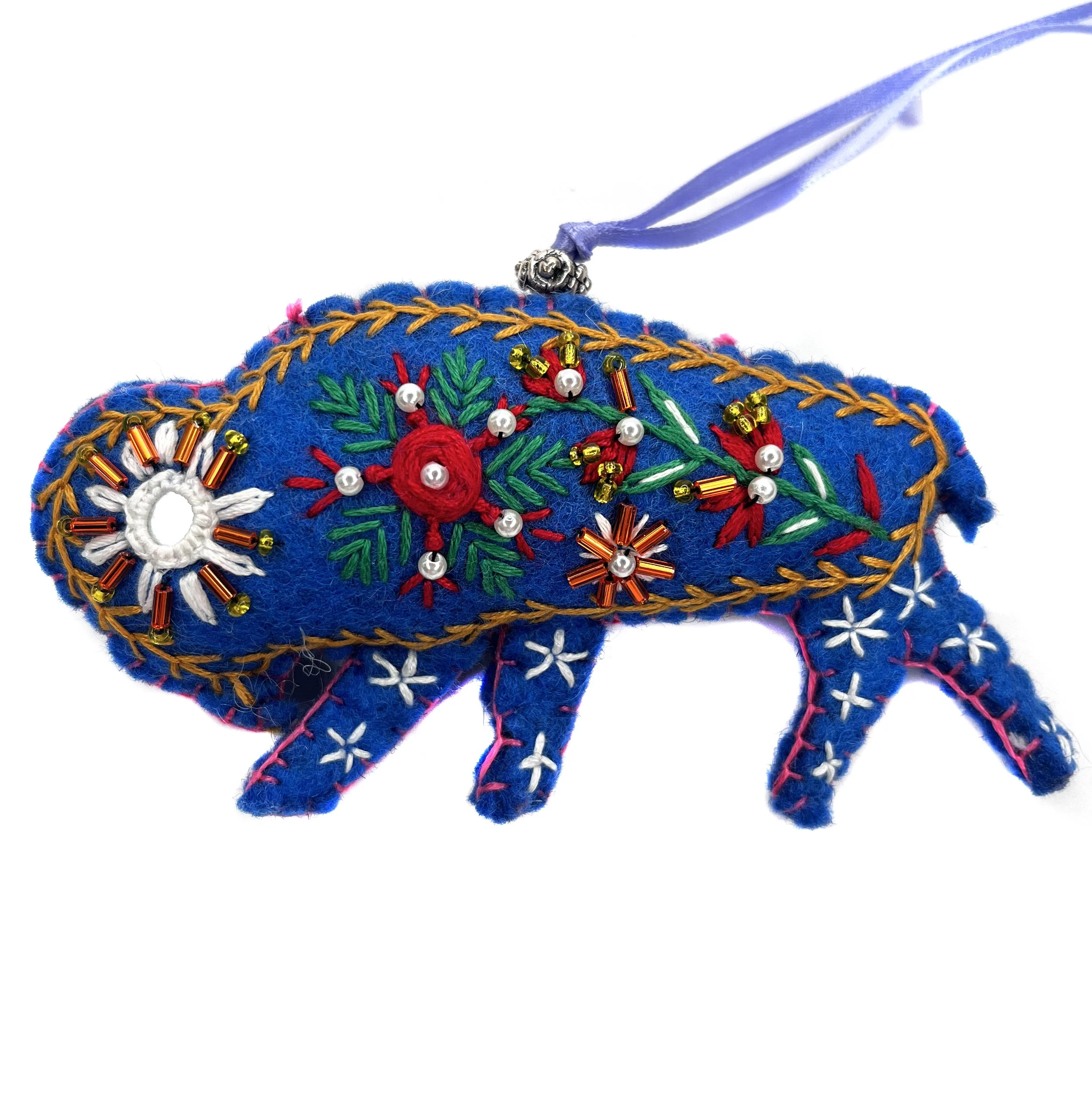 Hand-Embroidered Buffalo Ornament by Maimana