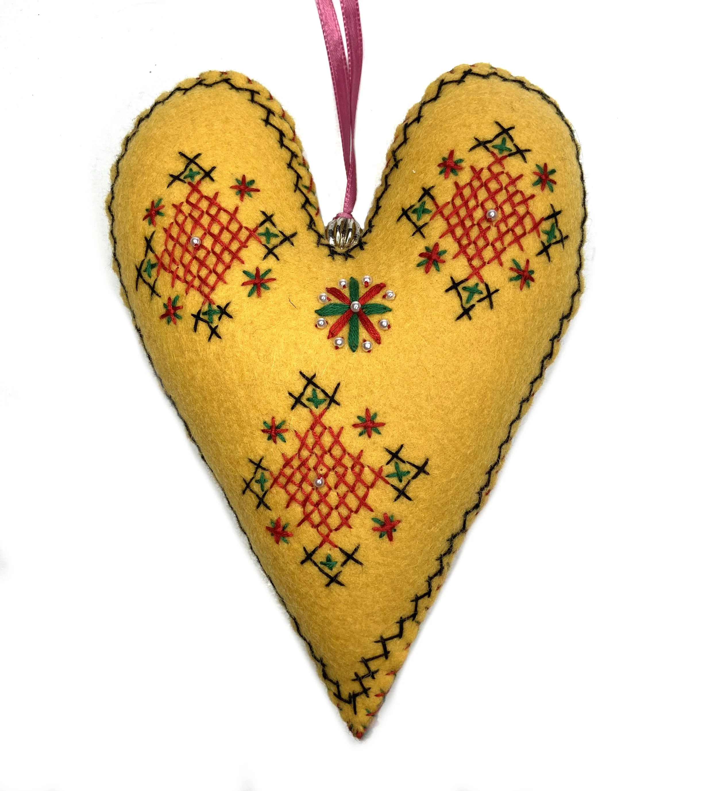 Hand-Embroidered Heart Wall Art—by Noor Bibi