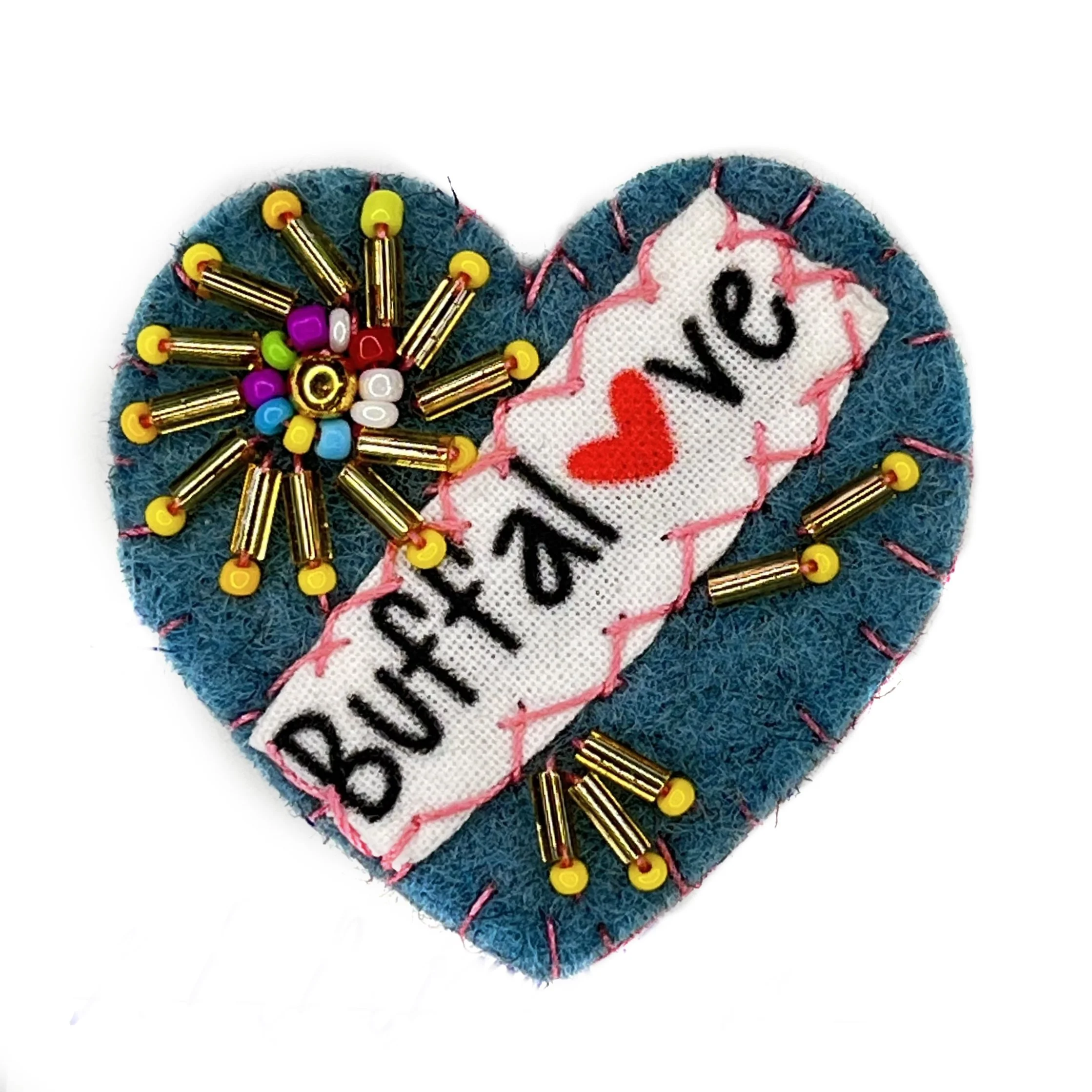Buffalove Hand-Embroidered Mini Heart Pin—by Freshta
