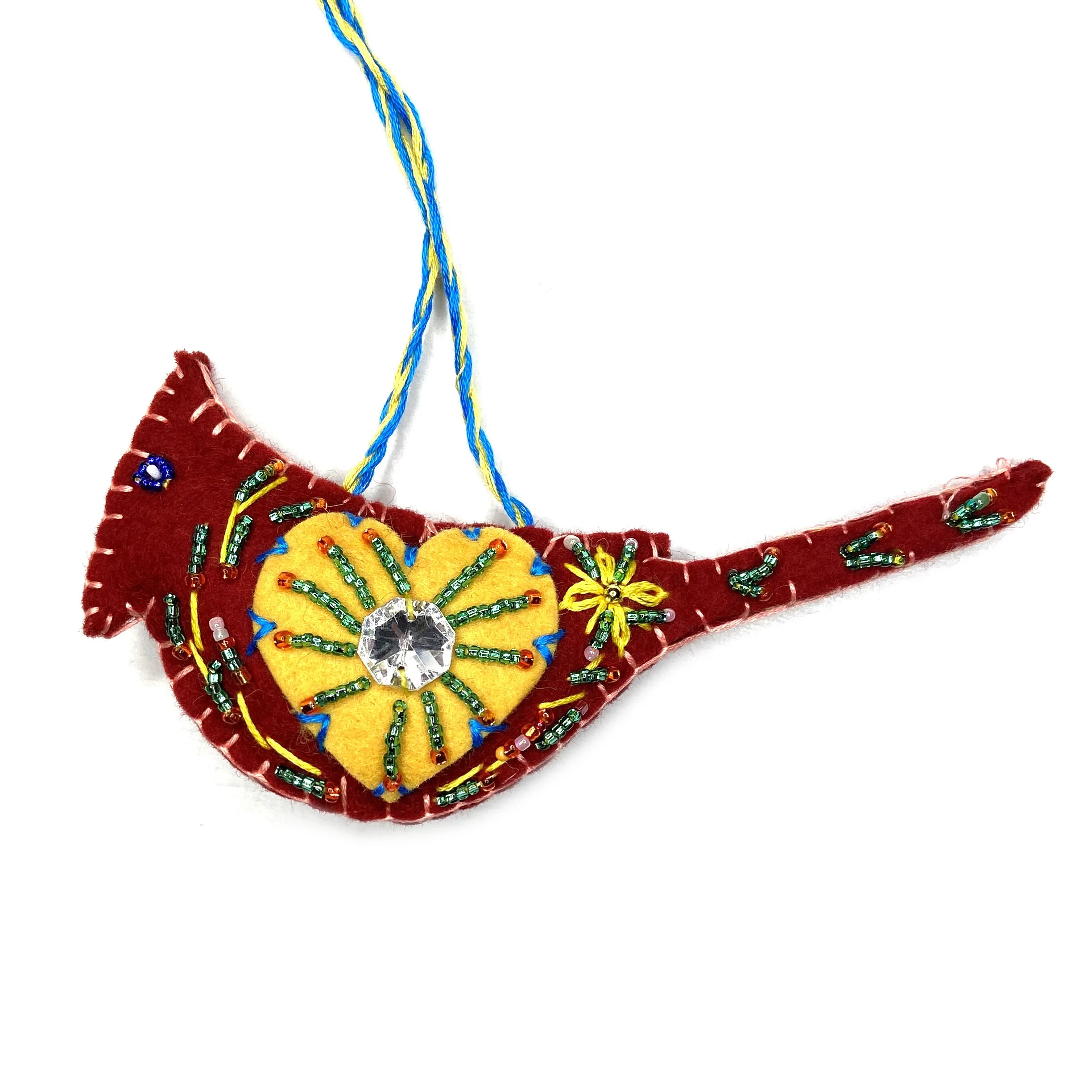 Hand-Embroidered Cardinal Ornament by Freshta