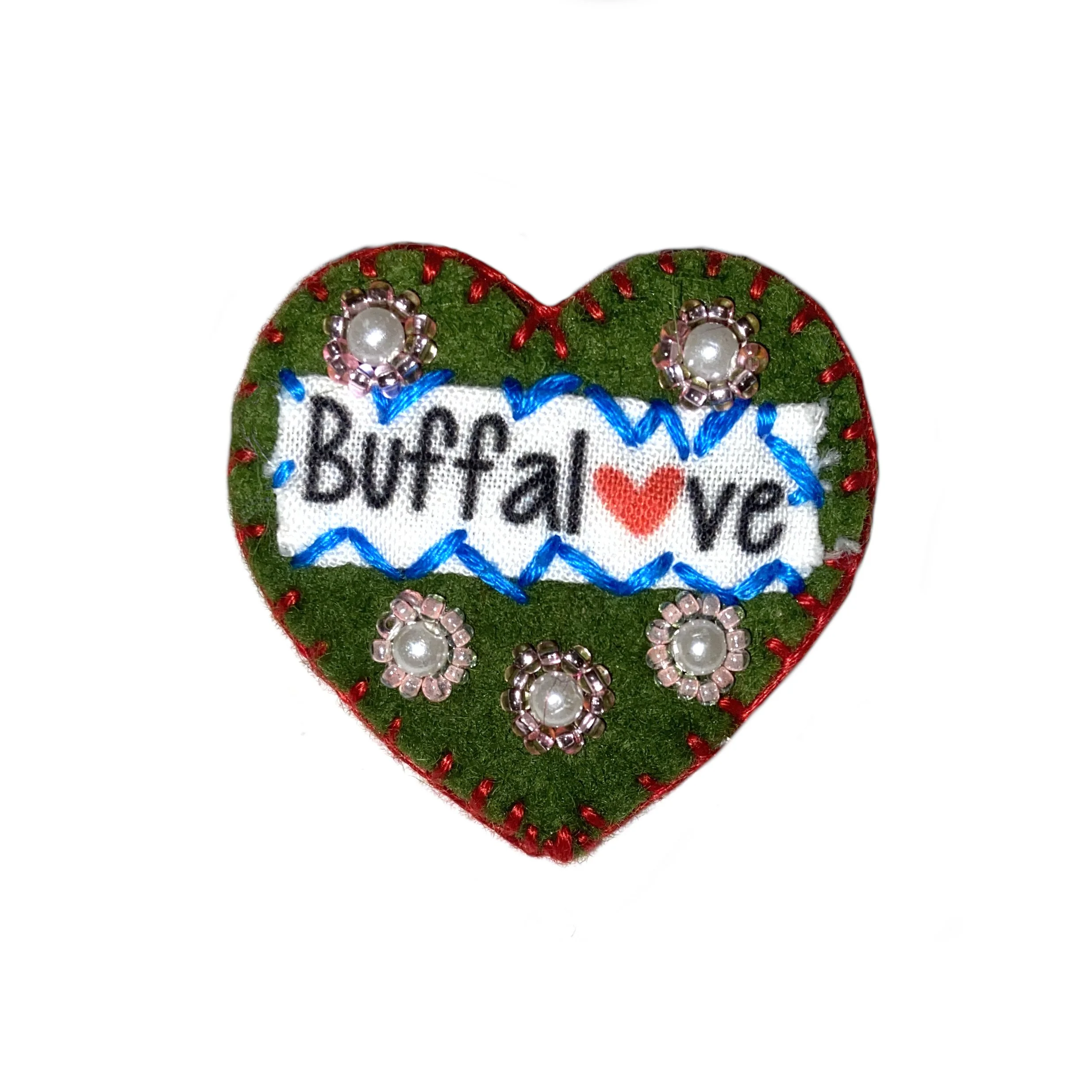 Hand-Embroidered Mini Heart Pin by Buddhi Rai