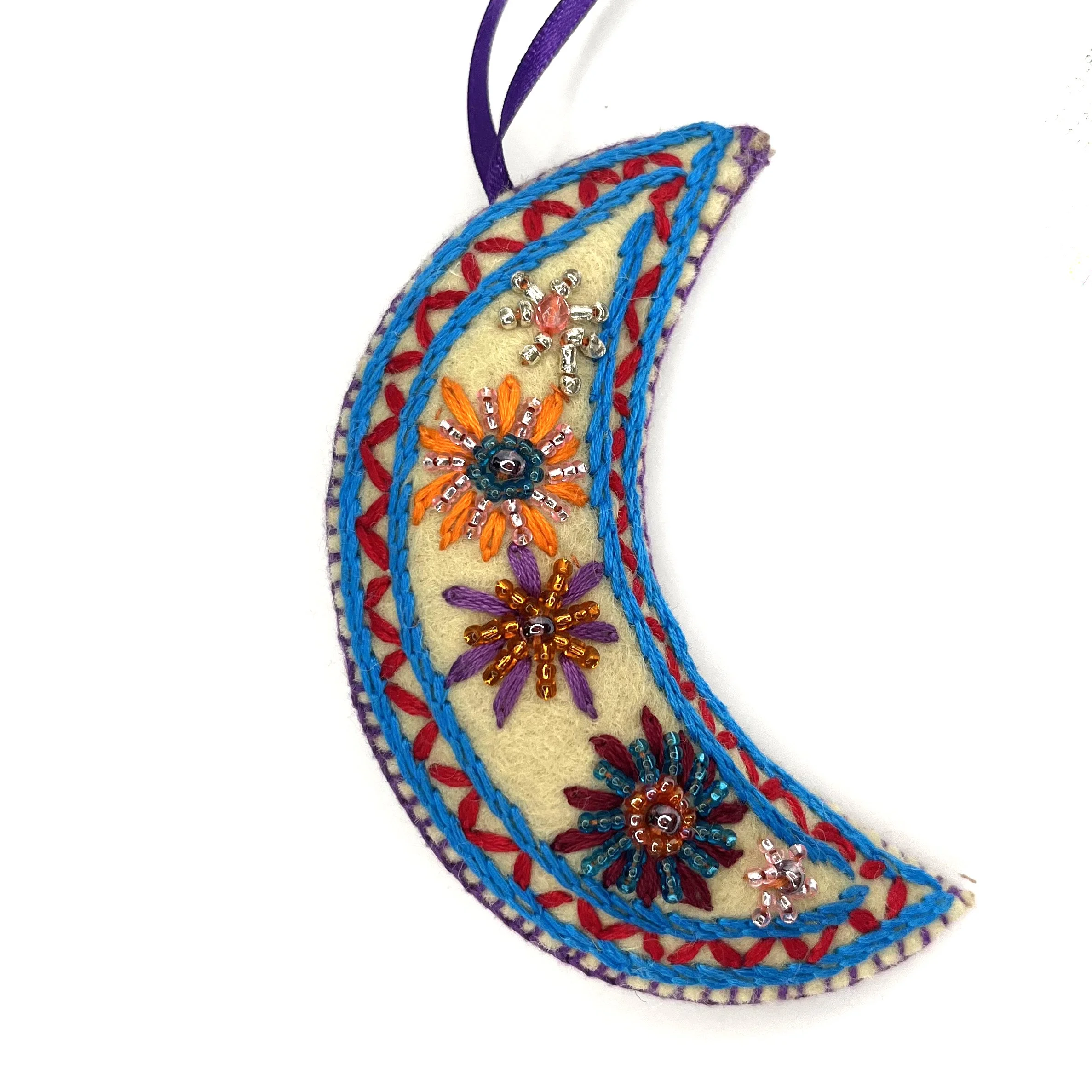 Hand-Embroidered Moon Ornament—by Tek Rai