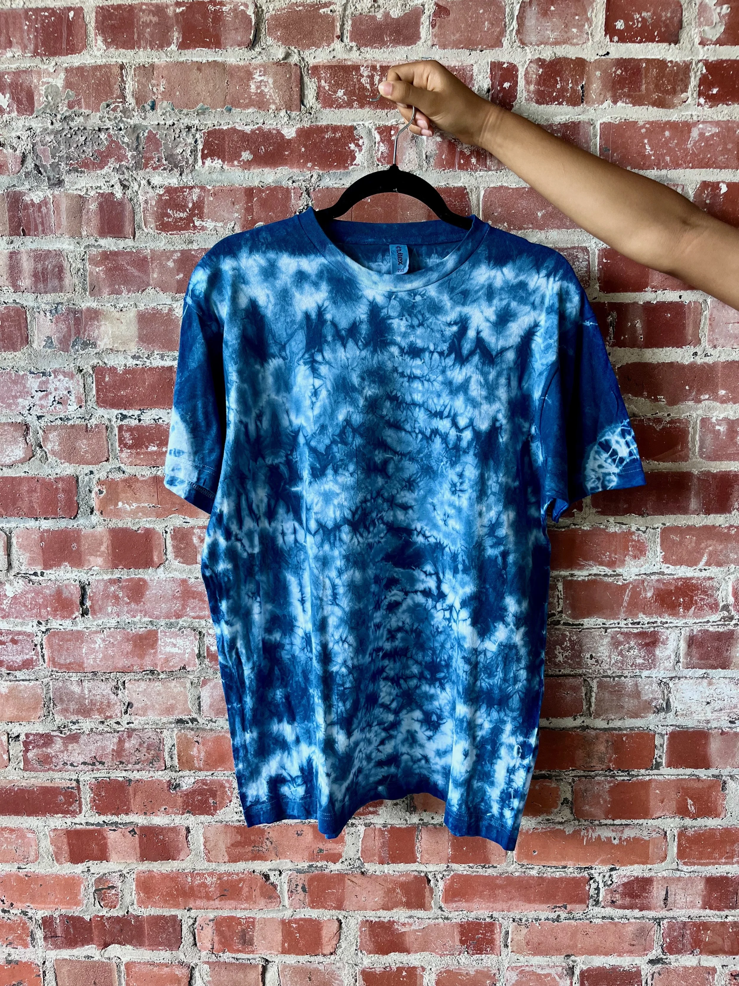 Indigo Resist-Dyed T-Shirt (L) - Each shirt design unique!