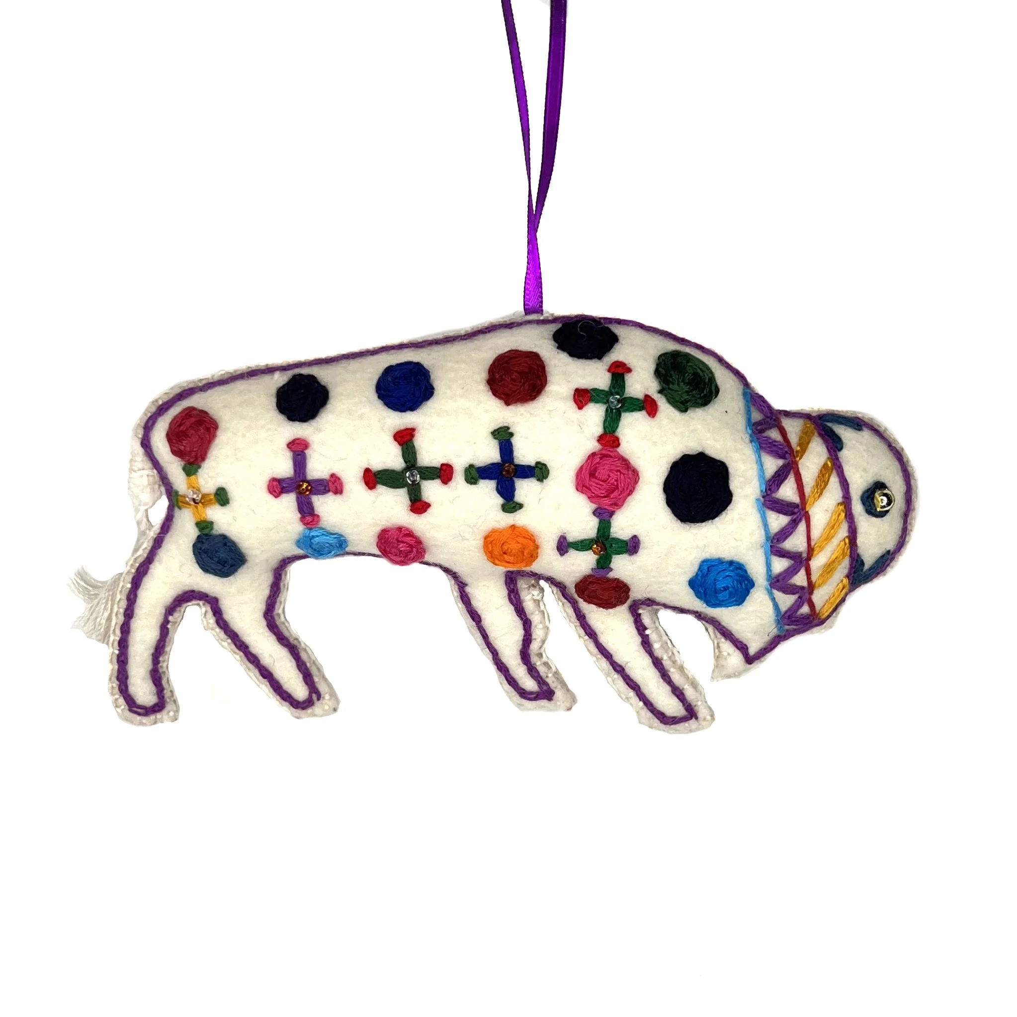 Large Hand-Embroidered Buffalo Ornament by Budhi Rai