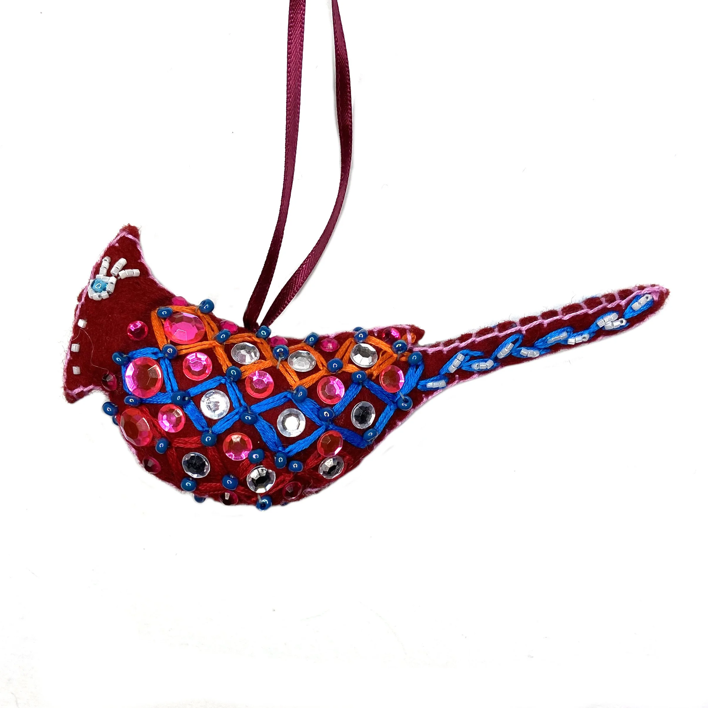 Hand-Embroidered Cardinal Ornament by Sarwari