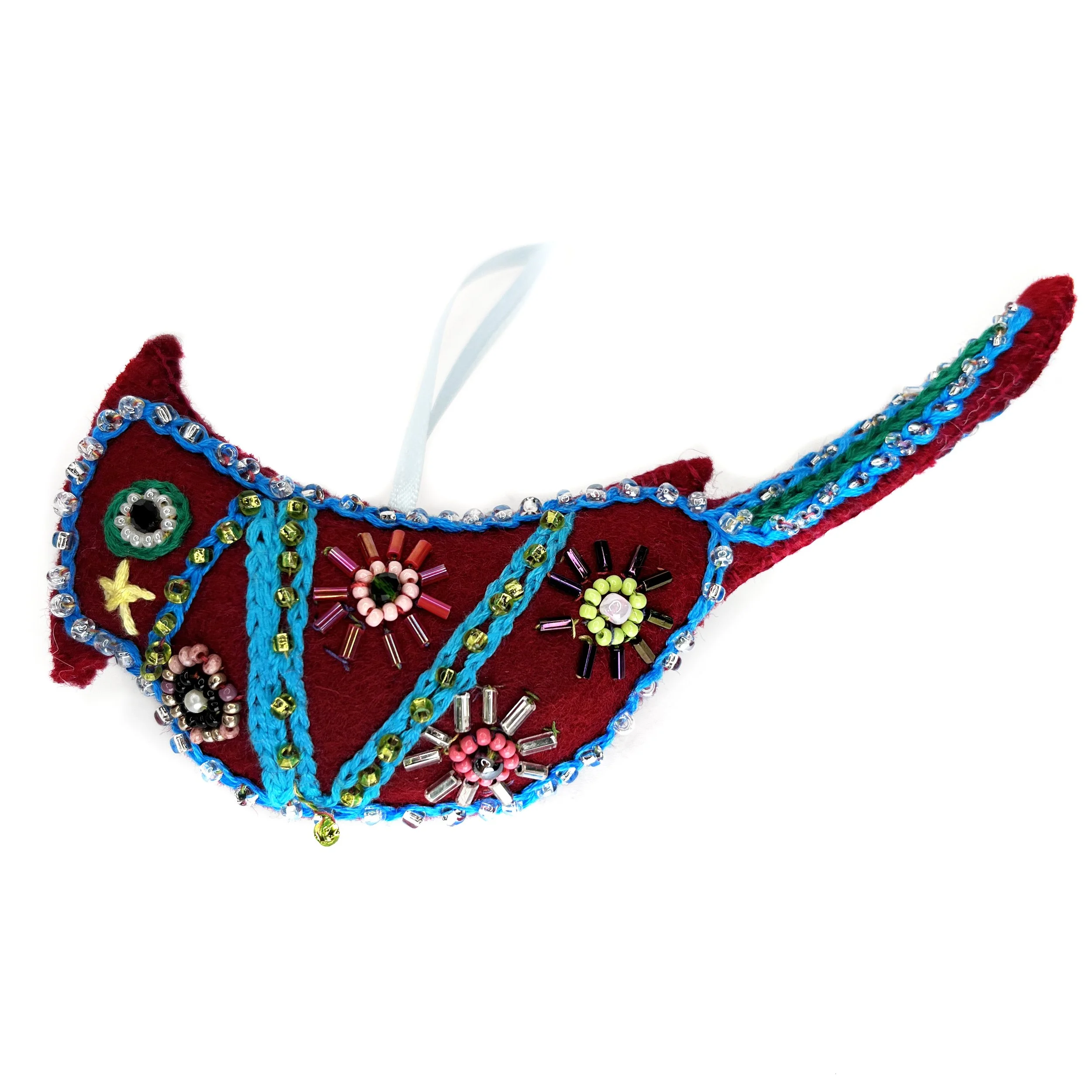 Hand-Embroidered Cardinal Ornament by  Buddhi Rai