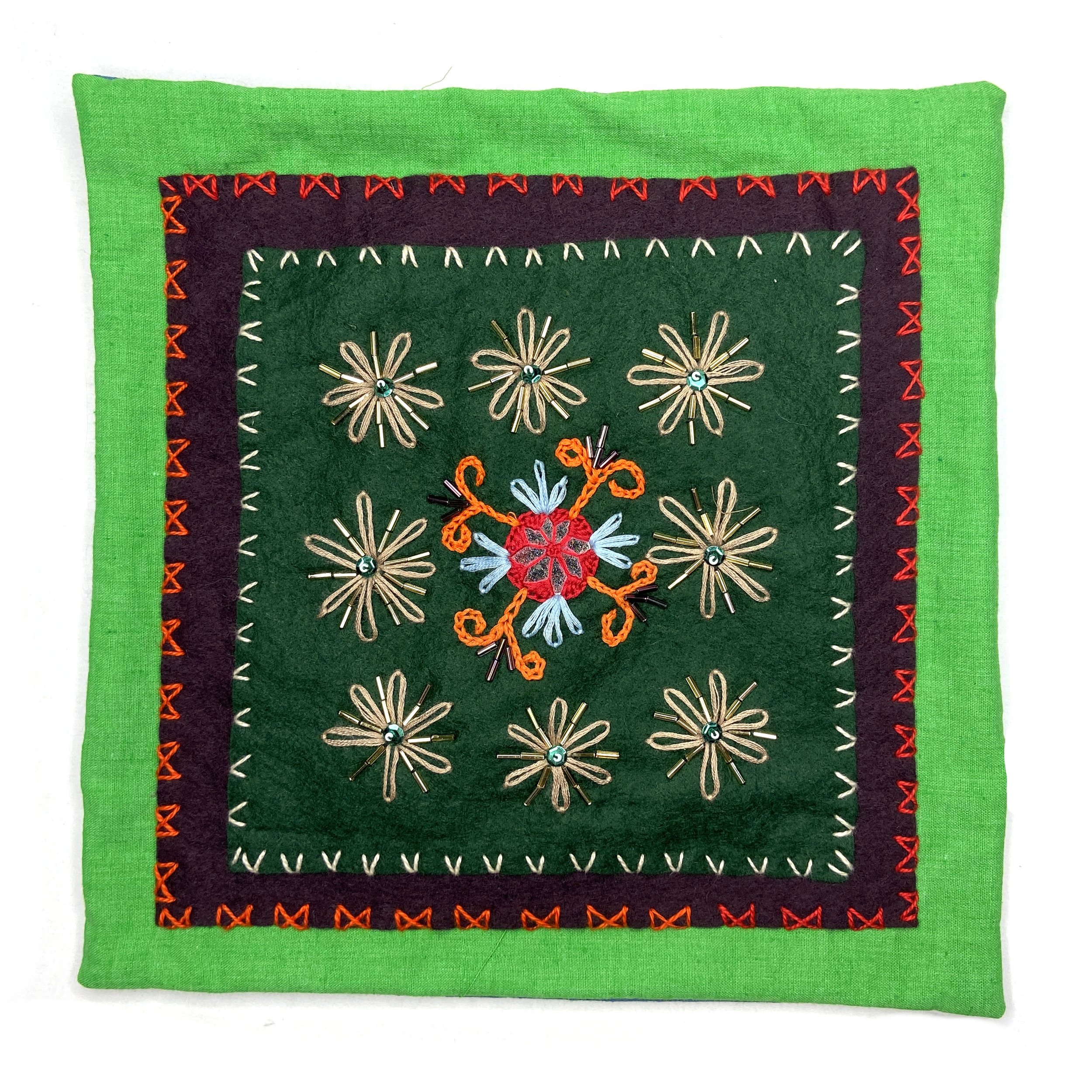 Hand Embroidered Flower Pillow (12x12)—by Zhargona