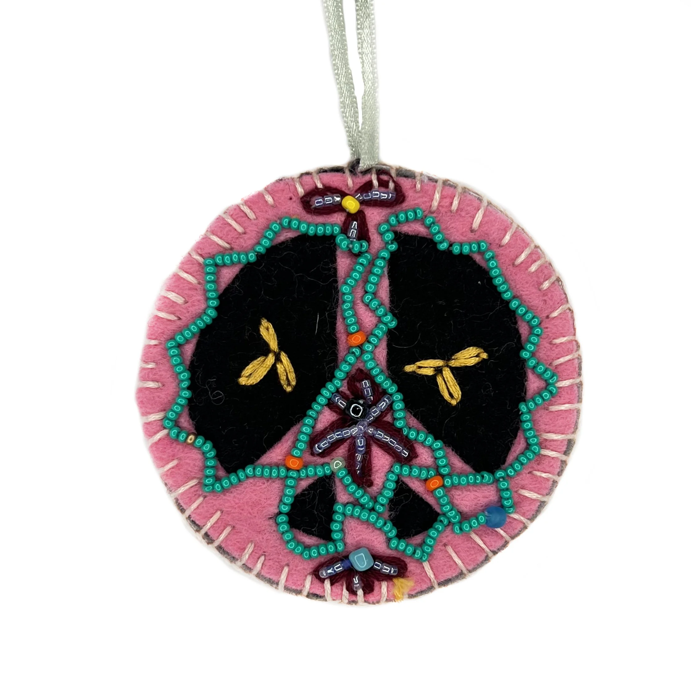 Hand-Embroidered Peace Sign Ornament by Karma
