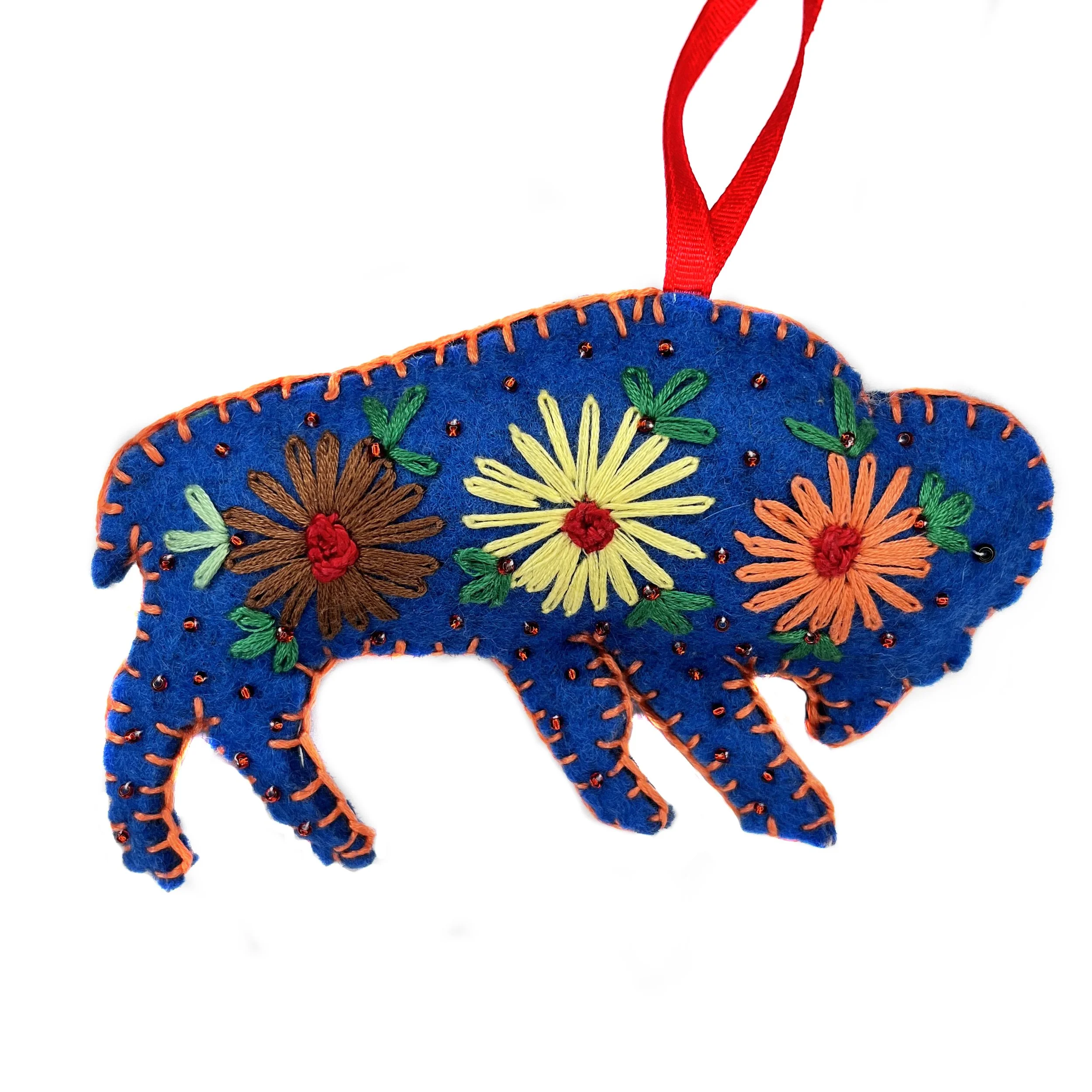 Large Hand-Embroidered Buffalo Ornament by Gulsom