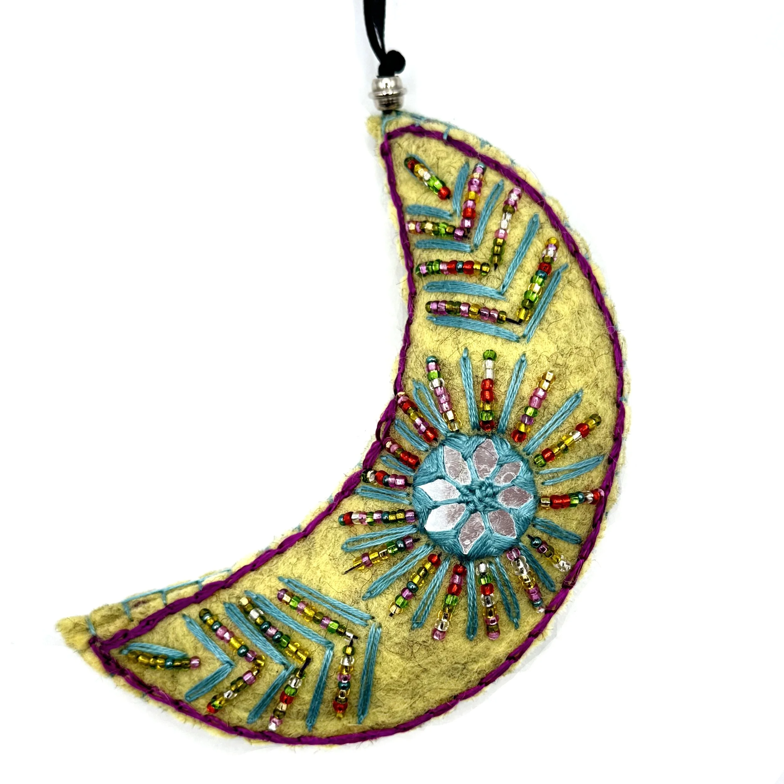Hand-Embroidered Moon Ornament—by Maimana