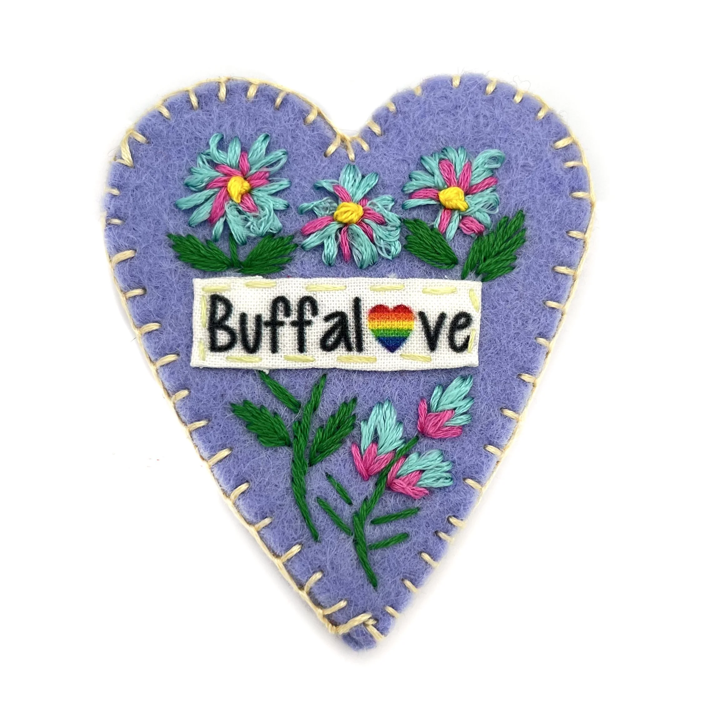 Hand-Embroidered Buffalove "Pride" Heart Pin by Bawk Mai