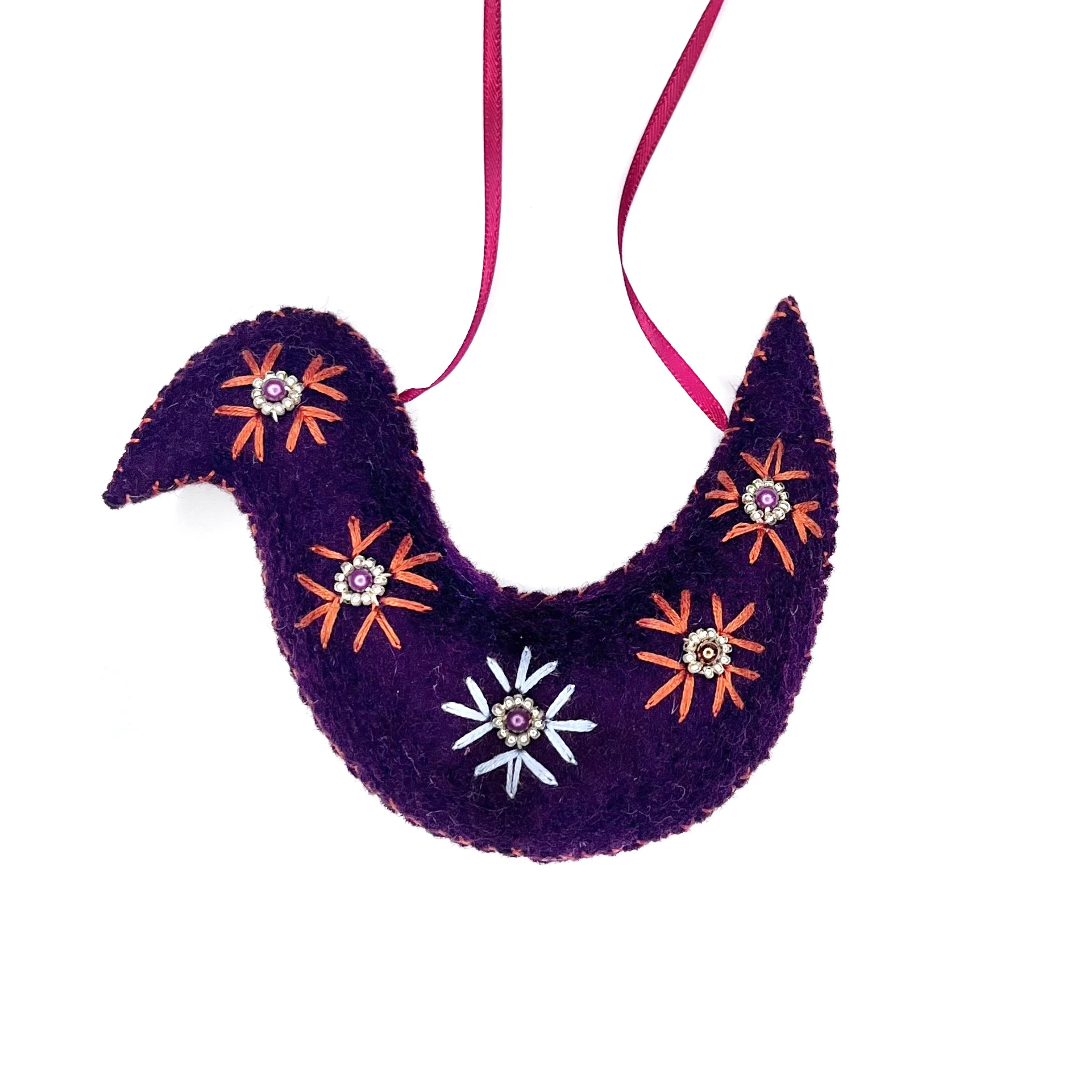 Hand-Embroidered Dove Ornament by Noor Bibi