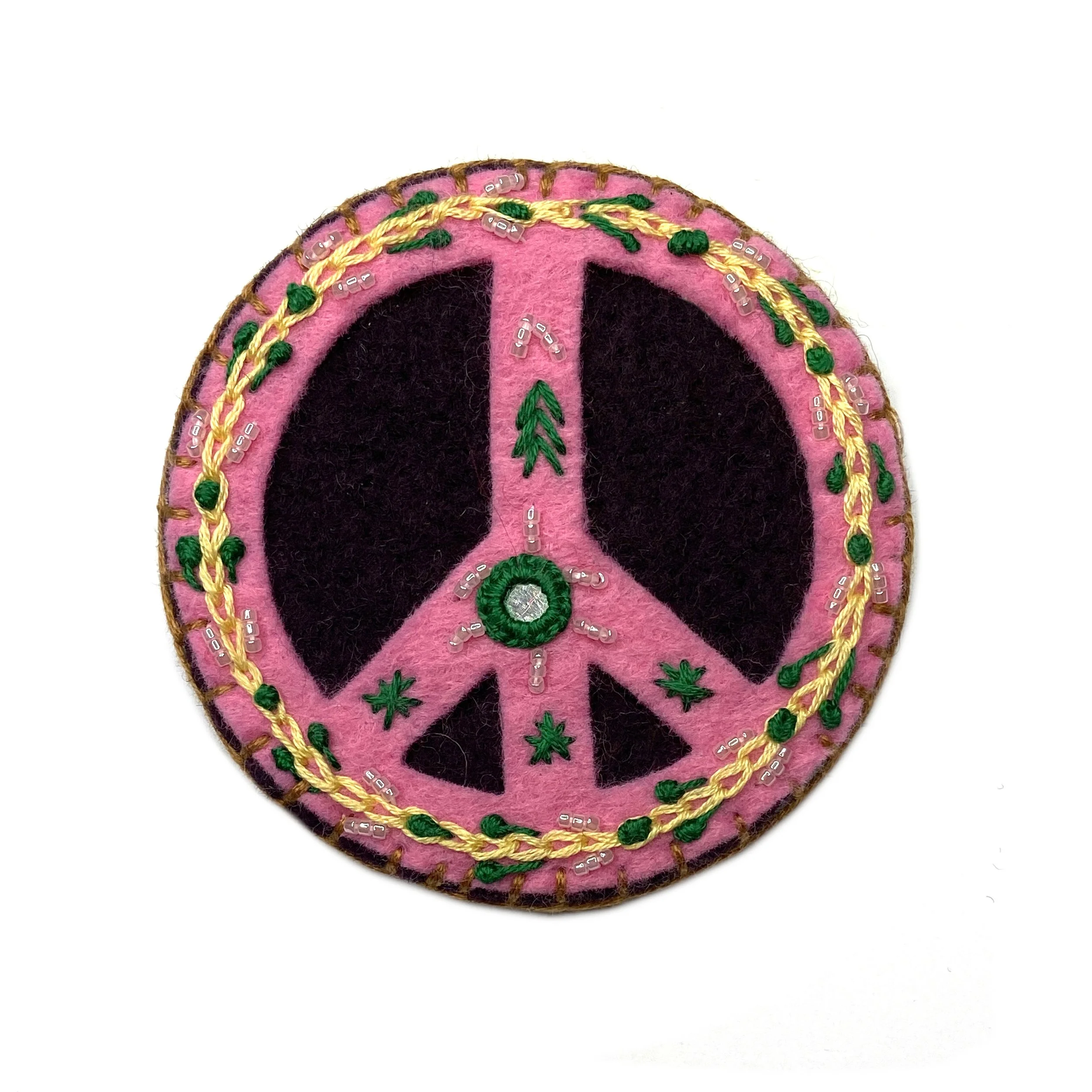 Hand-Embroidered Peace Pin by Najeeba