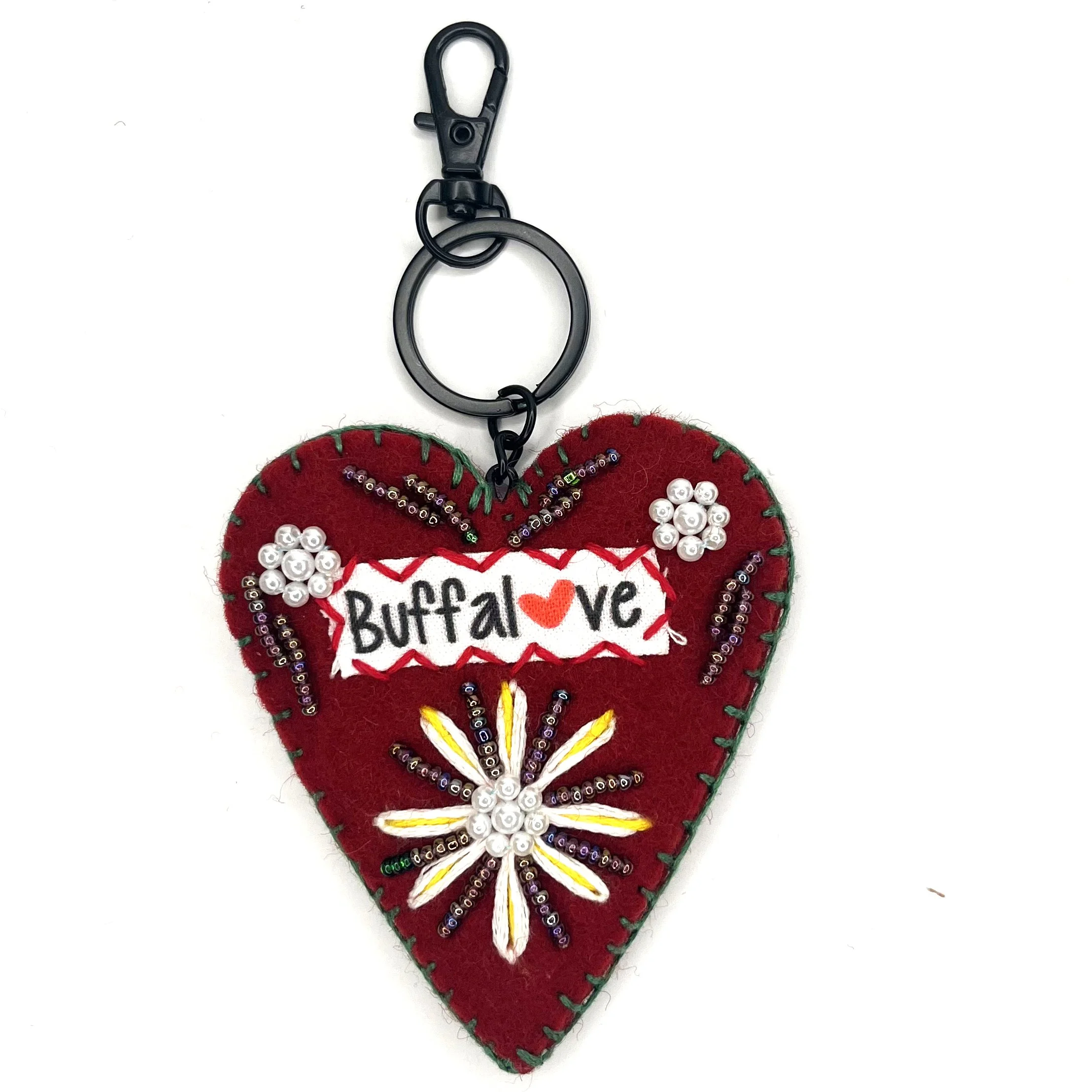 Hand-Embroidered Heart Keychain by Buddhi Rai