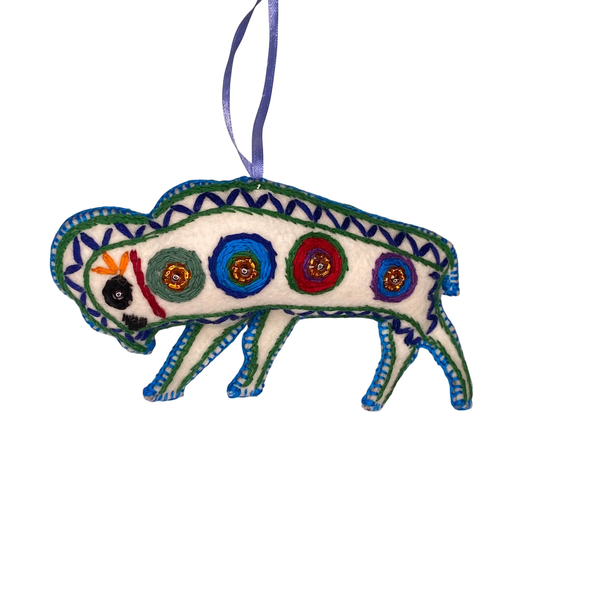Large Hand-Embroidered Buffalo Ornament by Tek Rai