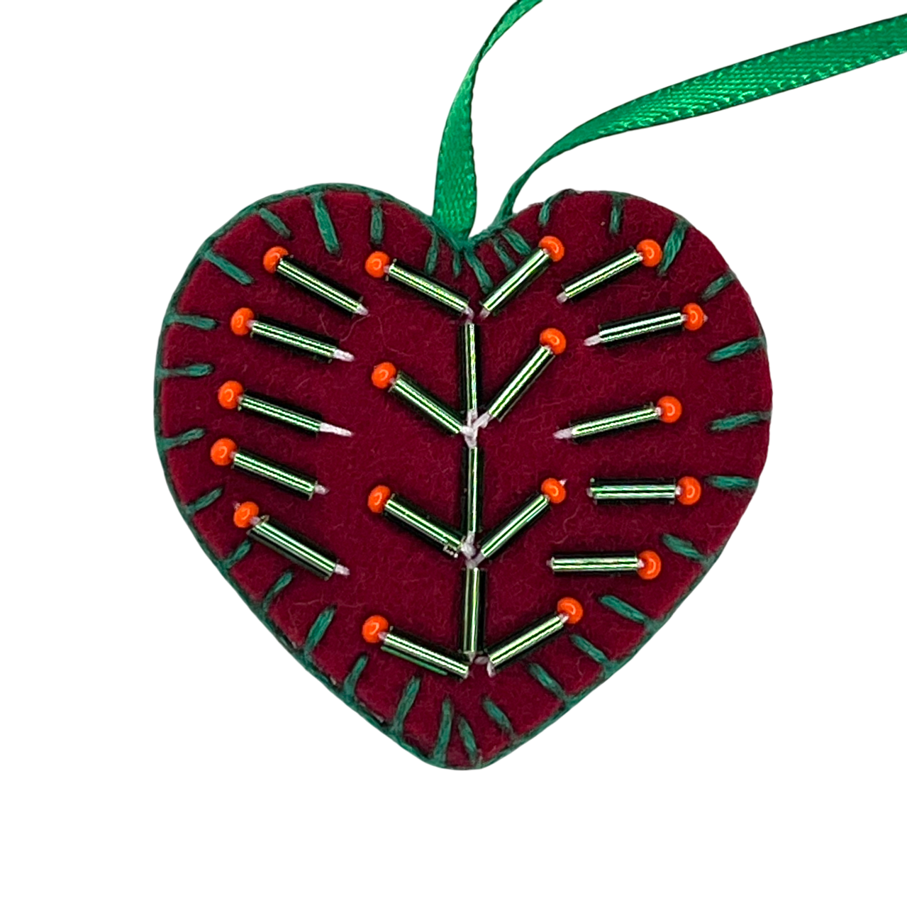 Hand-Embroidered Mini Heart Ornament by  Sheringul