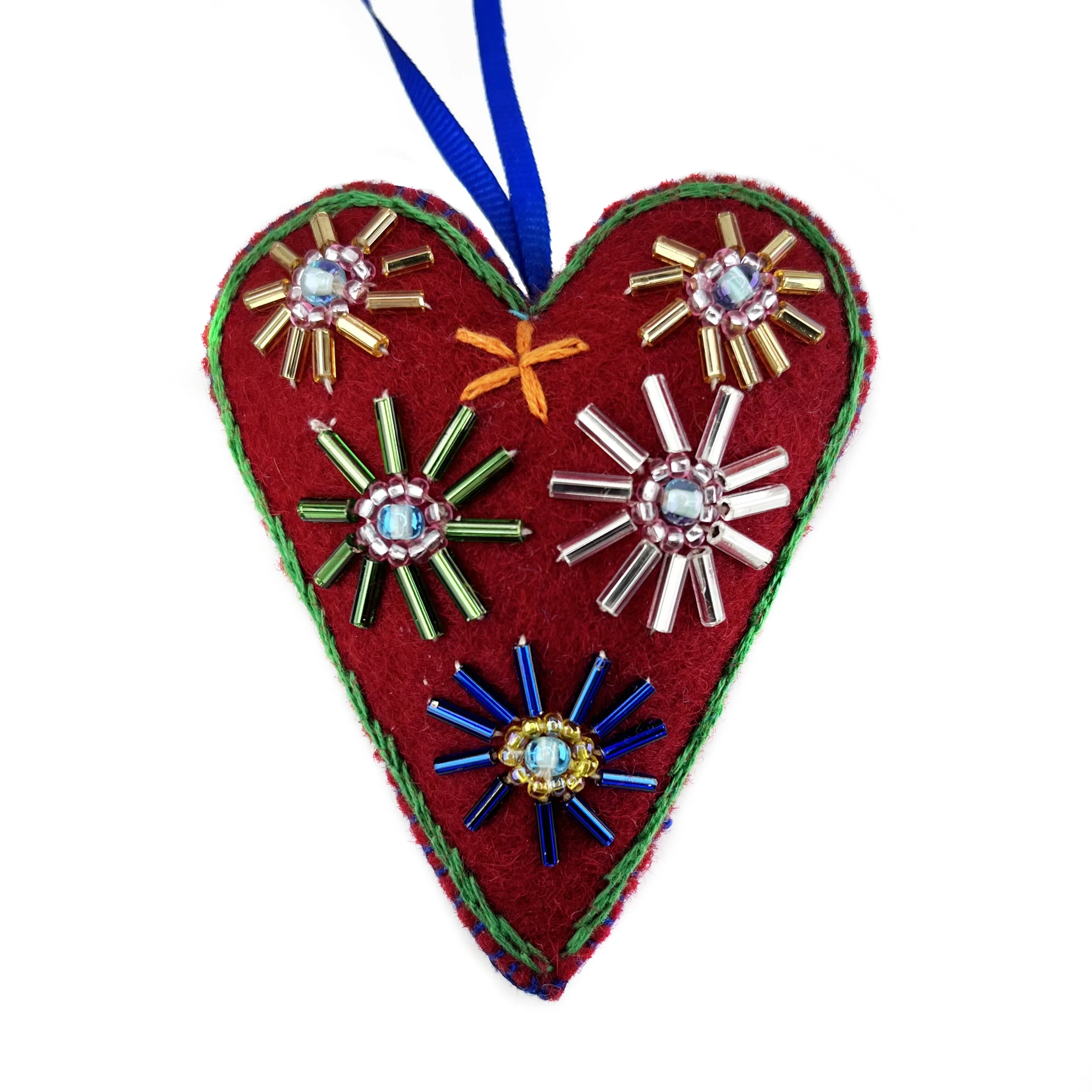 Hand-Embroidered Heart Ornament by Tek Rai