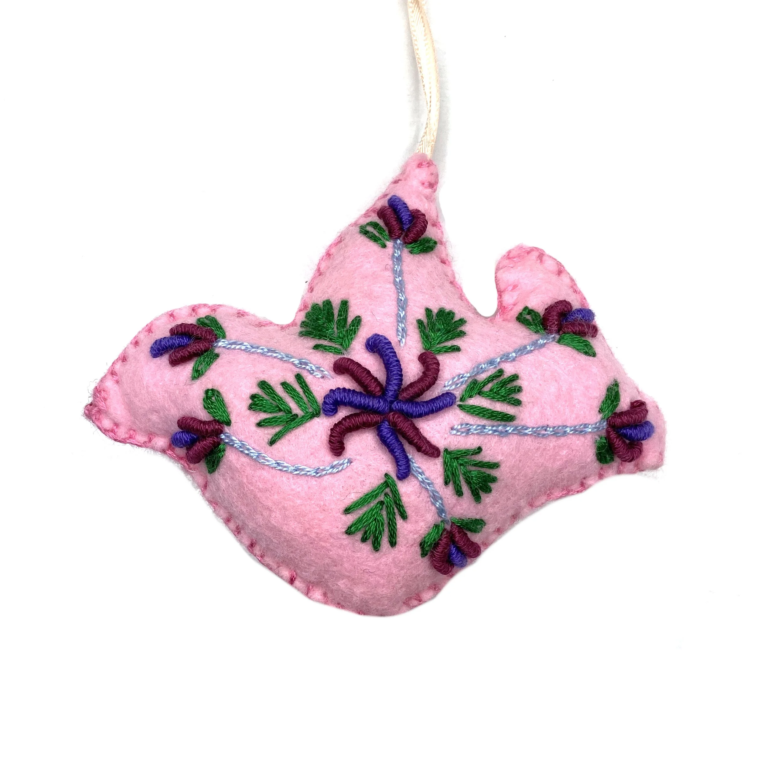 Hand-Embroidered Bird Ornament by Judith