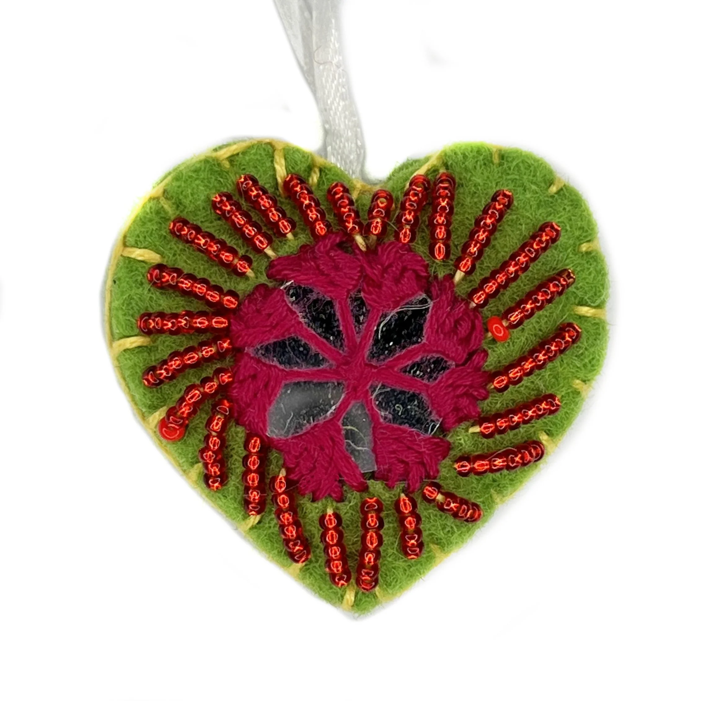 Hand-Embroidered Mini Heart Ornament by  Freshta