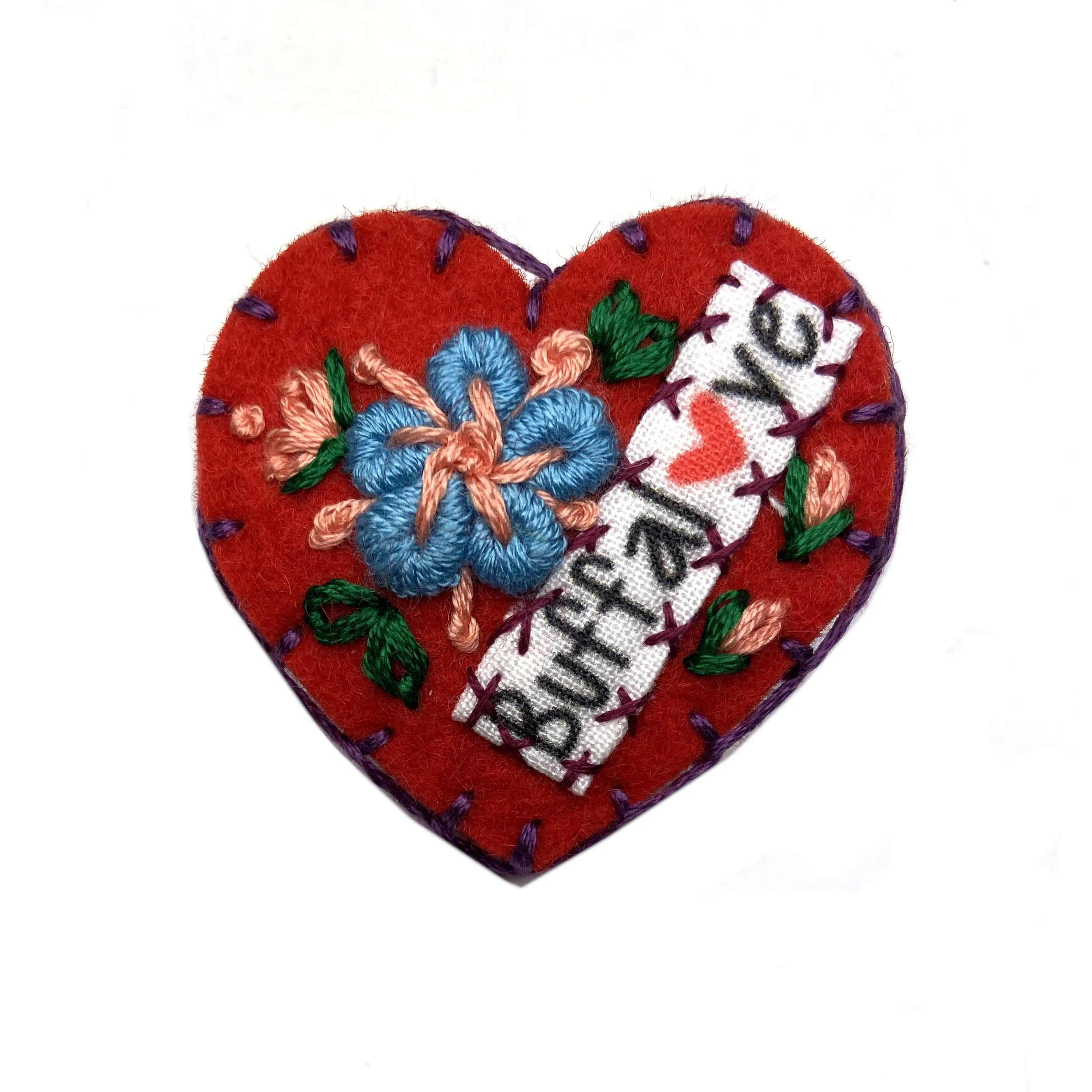 Hand-Embroidered Mini Heart Pin by Ser Eh Paw
