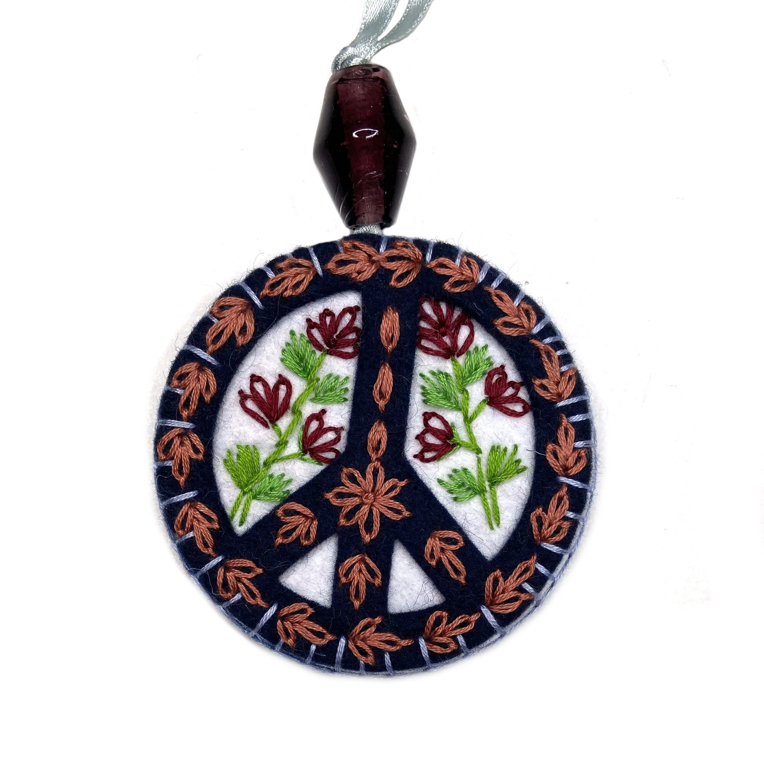 Hand-Embroidered Peace Sign Ornament by Ni Ni Aung