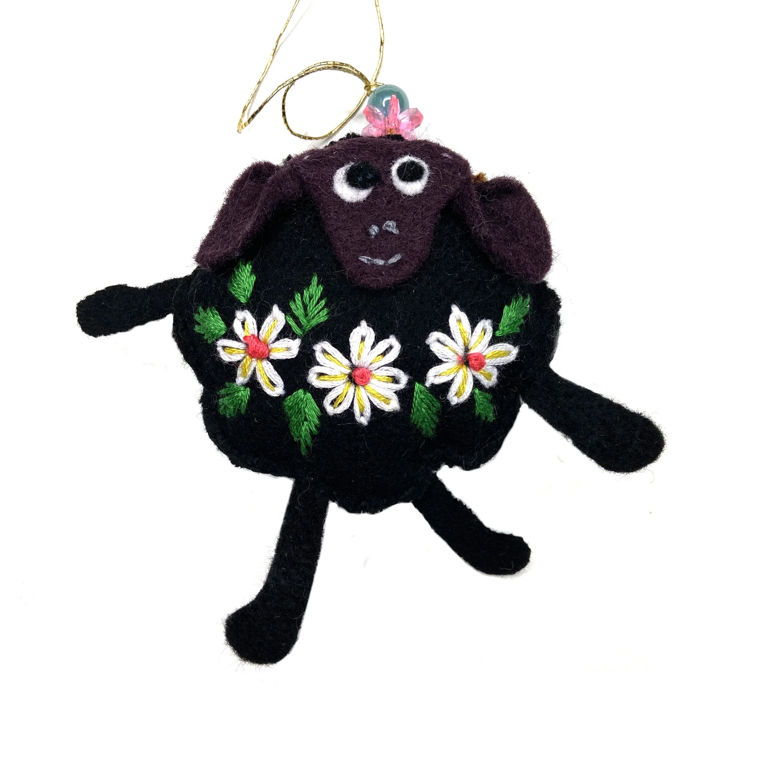 Hand-Embroidered Black Sheep Ornament by Bawk Mai