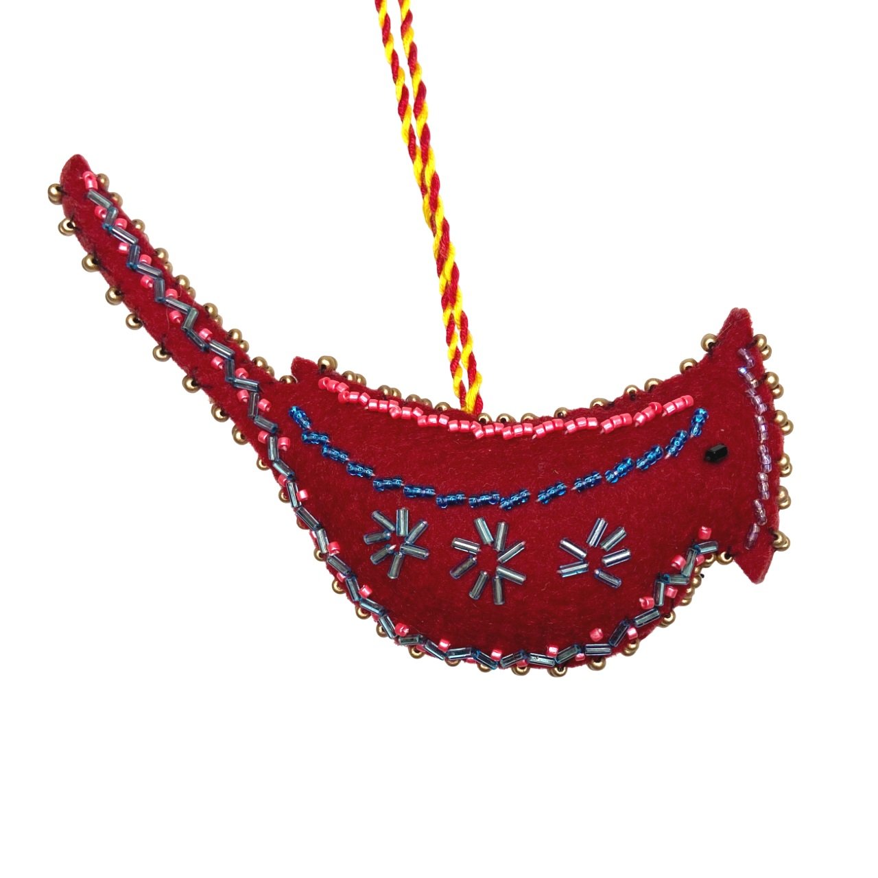Hand-Embroidered Cardinal Ornament by Sahar