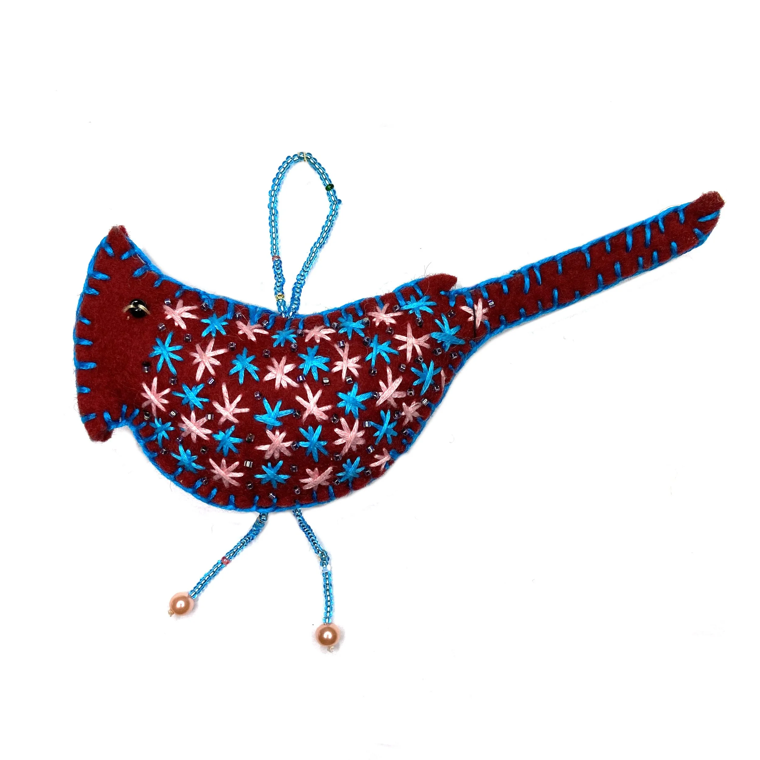 Hand-Embroidered Cardinal Ornament by Gulsom