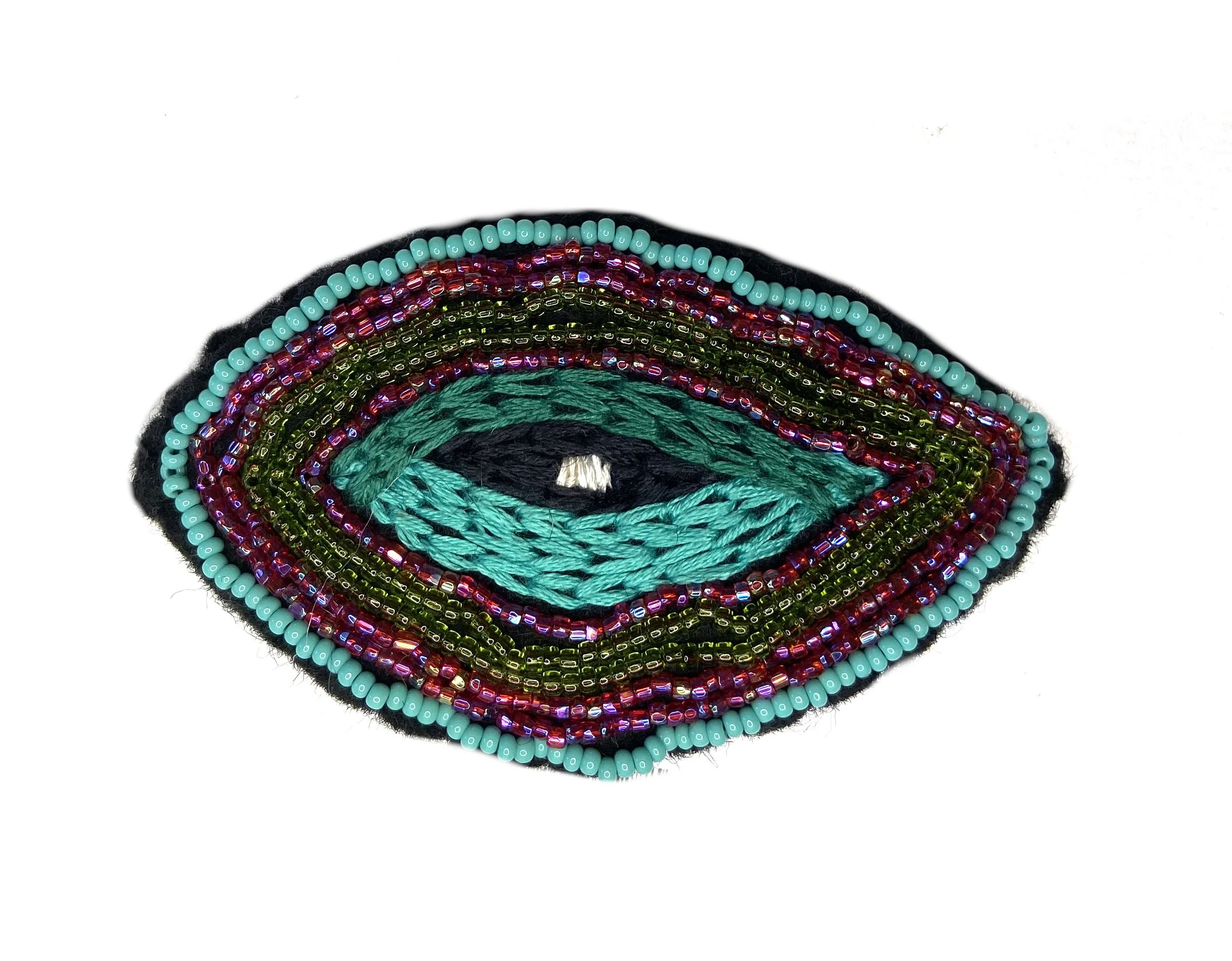 Oversize Eye Pin—Hand-Embroidered and Beaded by Maimana
